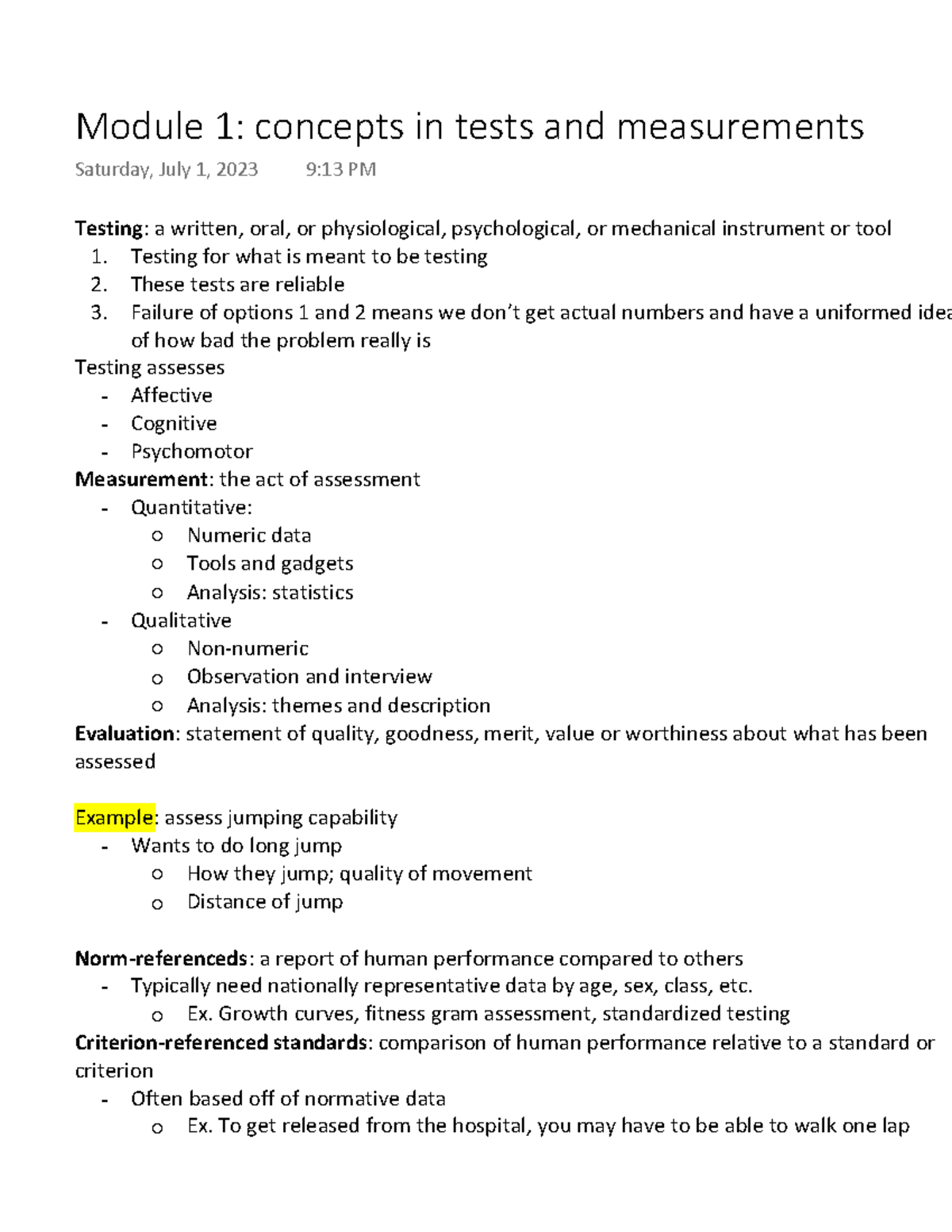 Module 1 concepts in tests and measurements - Testing: a written, oral ...