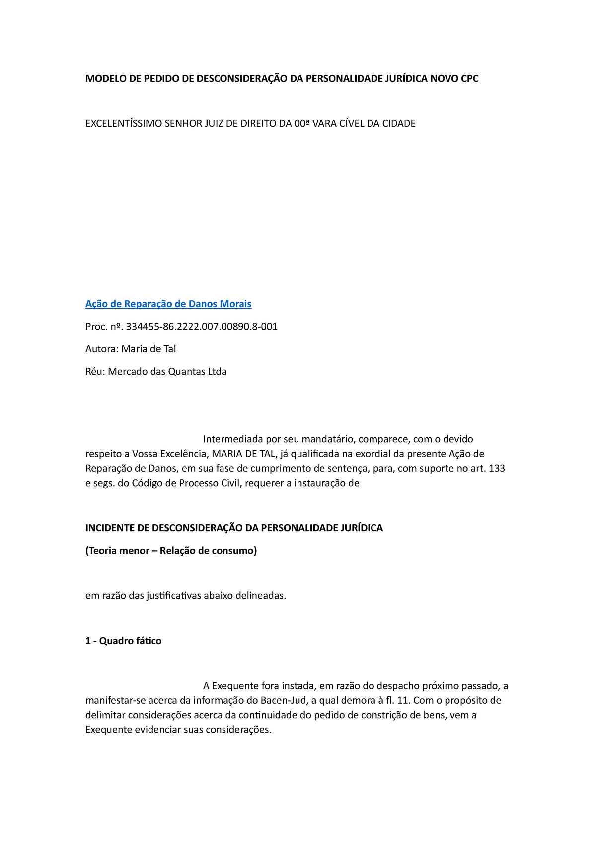 Modelo De Pedido De Desconsideração Da Personalidade Jurídica Novo Cpc Modelo De Pedido De 5252