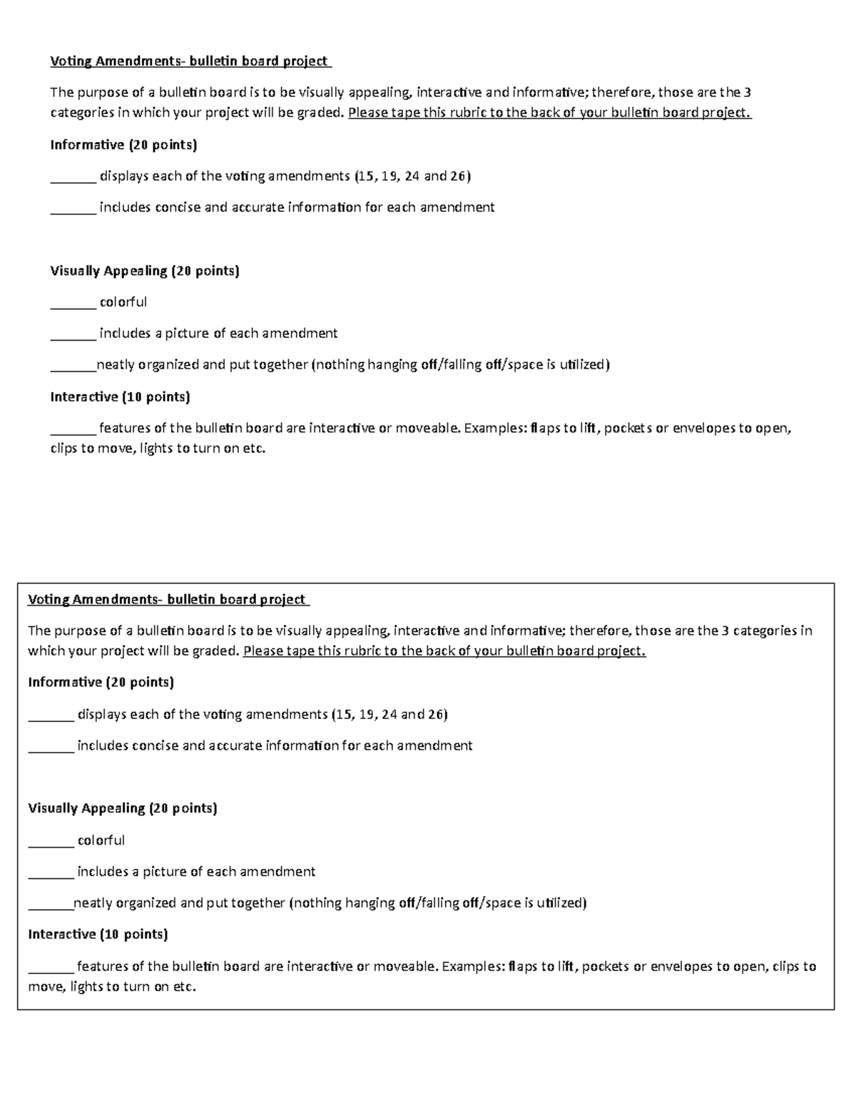 Bulletin Board Rubric Not much to say here Voting Amendments