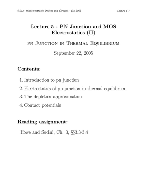 Electrostatics in Semiconductors - Lecture 4 - PN Junction and MOS ...