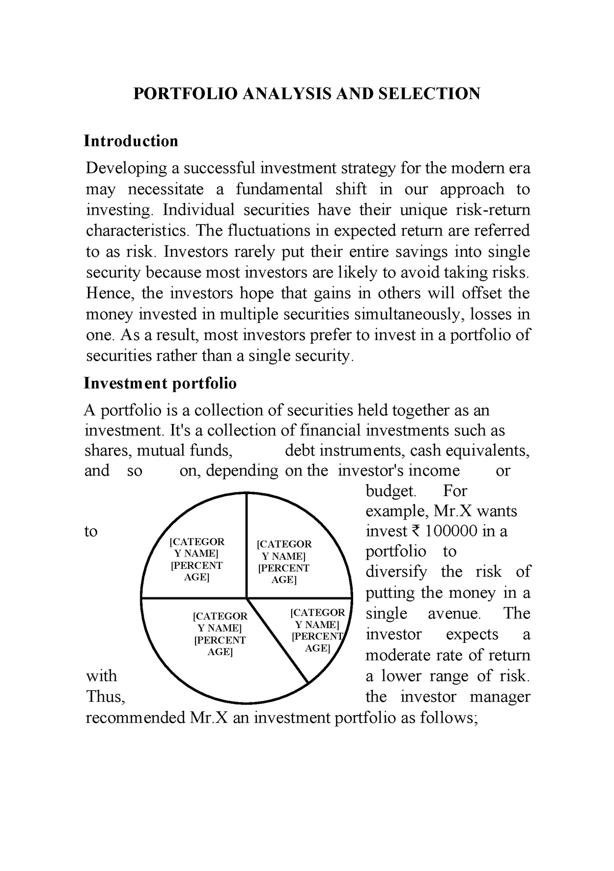 Portfolio Analysis And Selection - PORTFOLIO ANALYSIS AND SELECTION ...