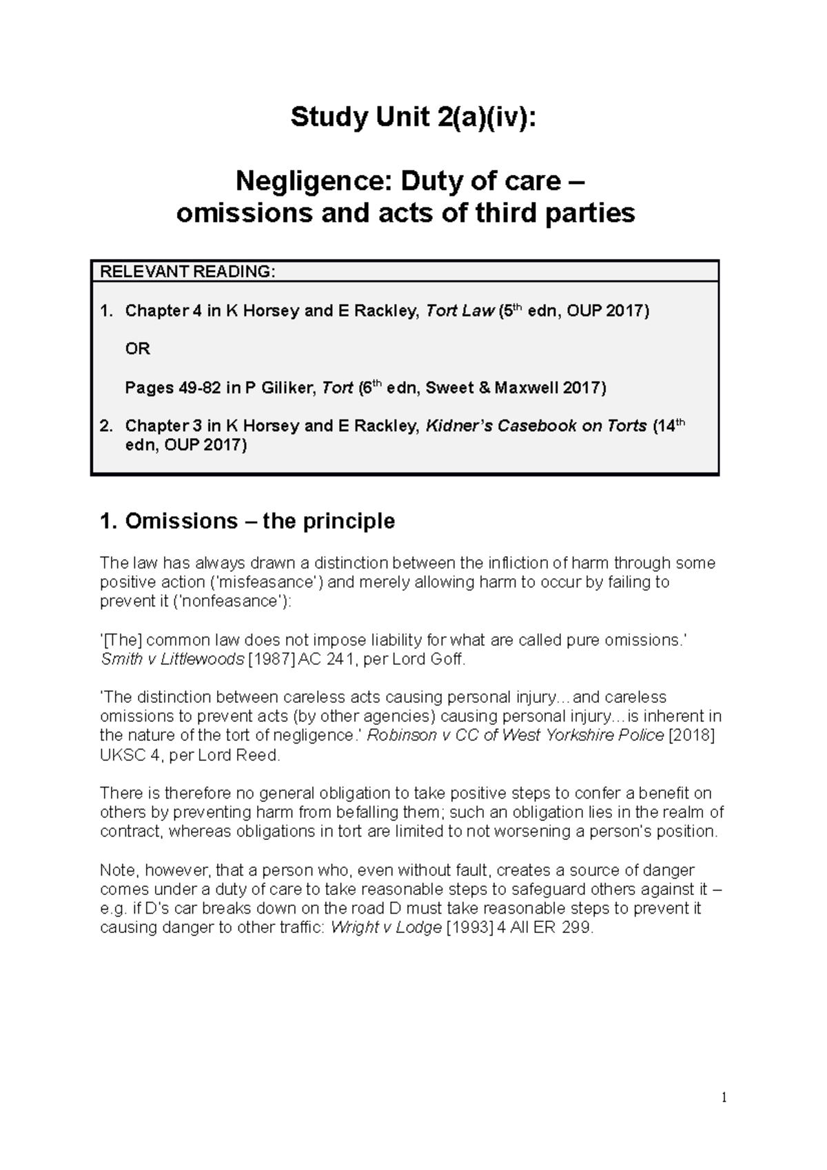 2.(a)(iv) Negligence - Duty of Care - Omissions and Acts of Third ...