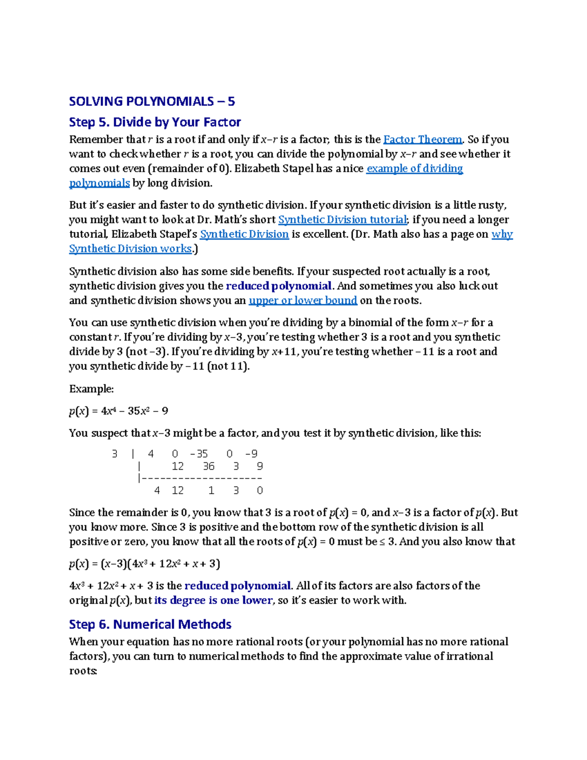 ACCOUNTING 101 LECTURE NOTE - SOLVING POLYNOMIALS – 5 Step 5. Divide by ...