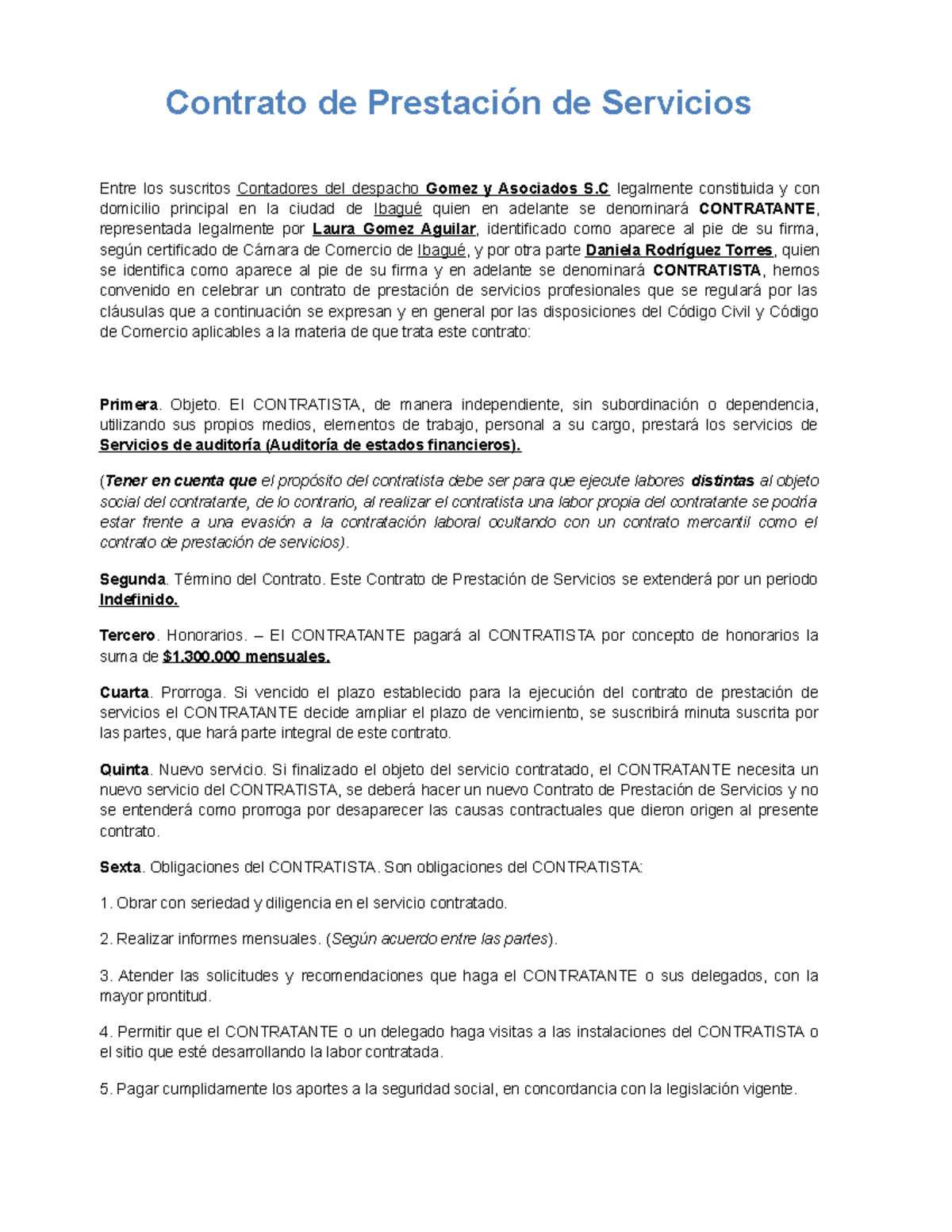 Contrato De Prestación De Servicios - Objeto. El CONTRATISTA, De Manera ...