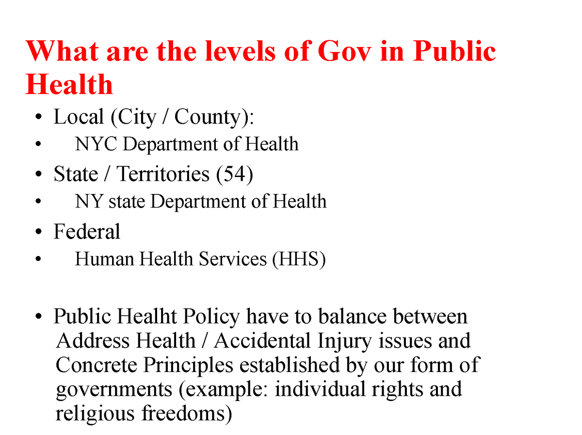 Role of Government in Public Health - What are the levels of Gov in ...