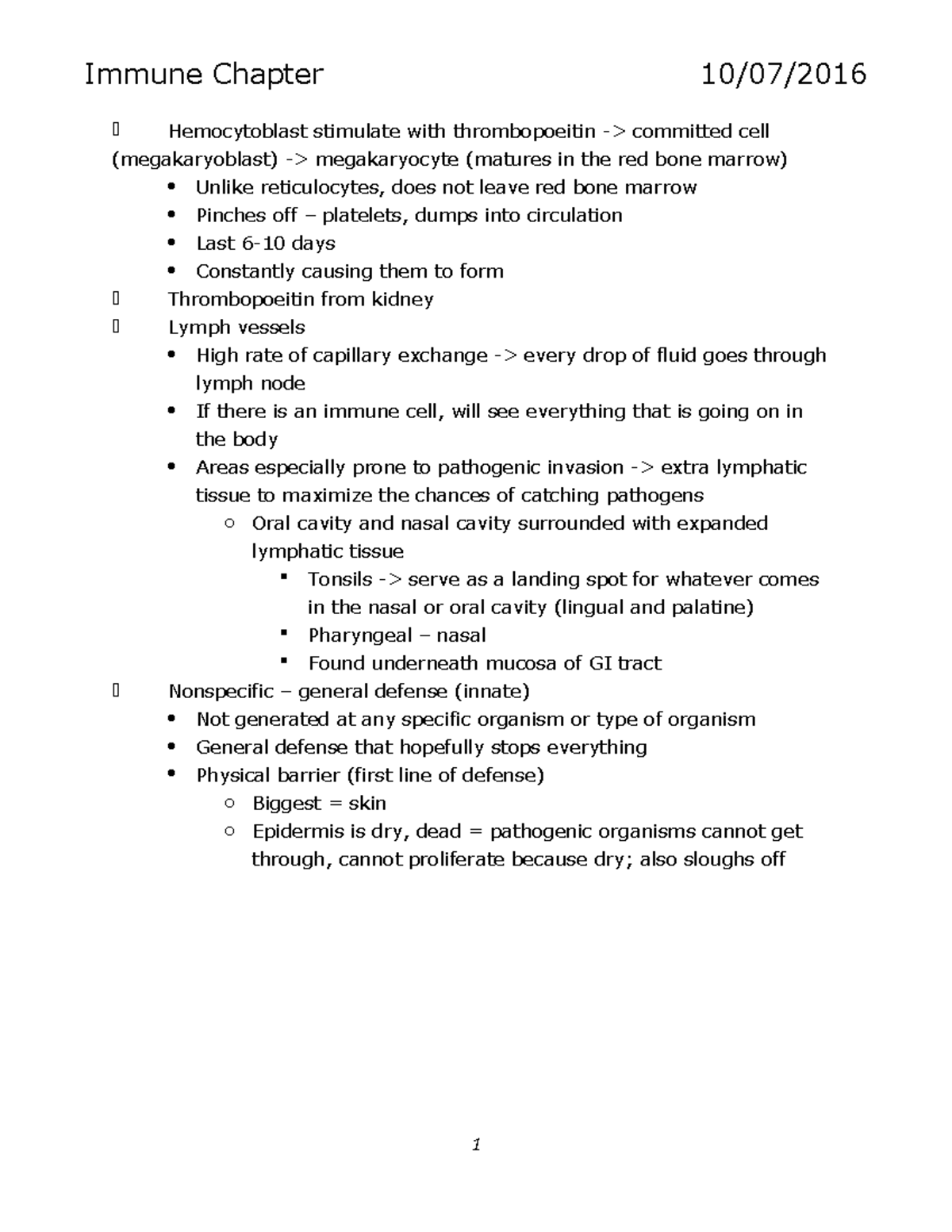 Immune Chapter - Immune Chapter 10/07/2016 Hemocytoblast stimulate with ...
