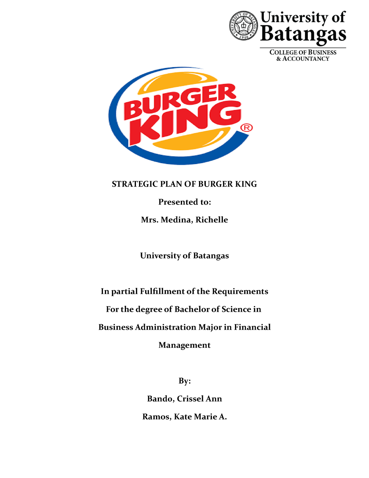 business plan project on burger