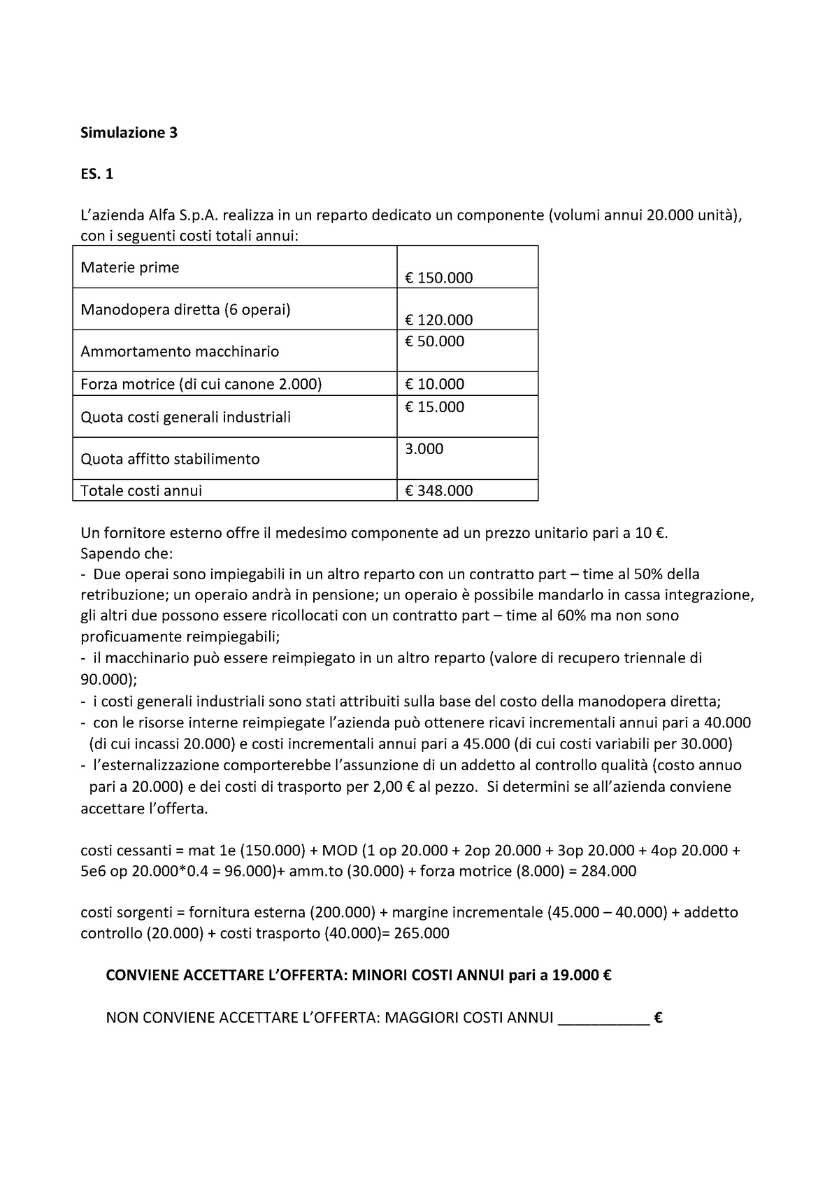 Esercitazione Analisi E Contabilità Dei Costi - **Simulazione 3 ** **ES ...