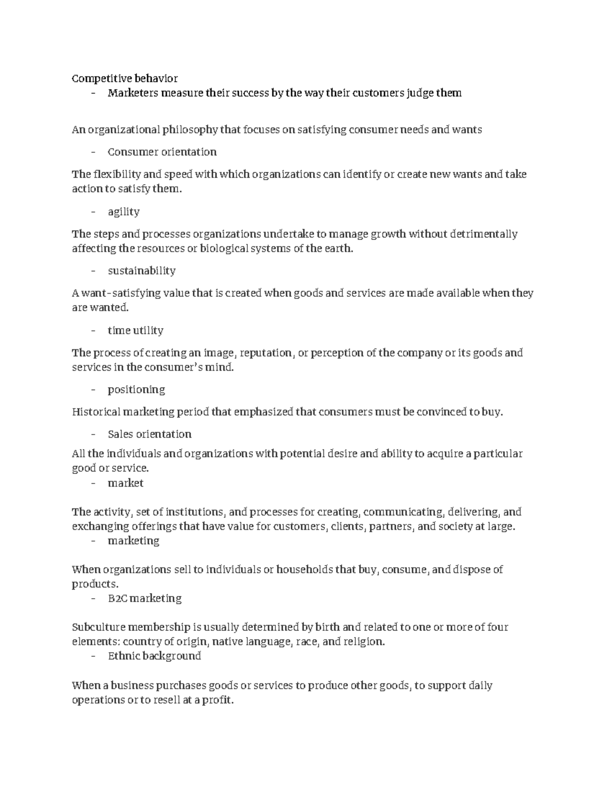 MKT Ch. 1 Assignment - Competitive behavior - Marketers measure their ...
