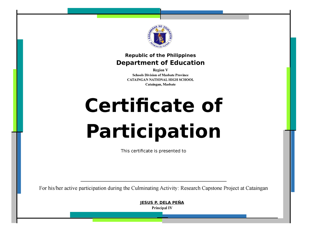 Certificates - sdfsadf - JESUS P. DELA PEŇA Principal IV Certificate of ...