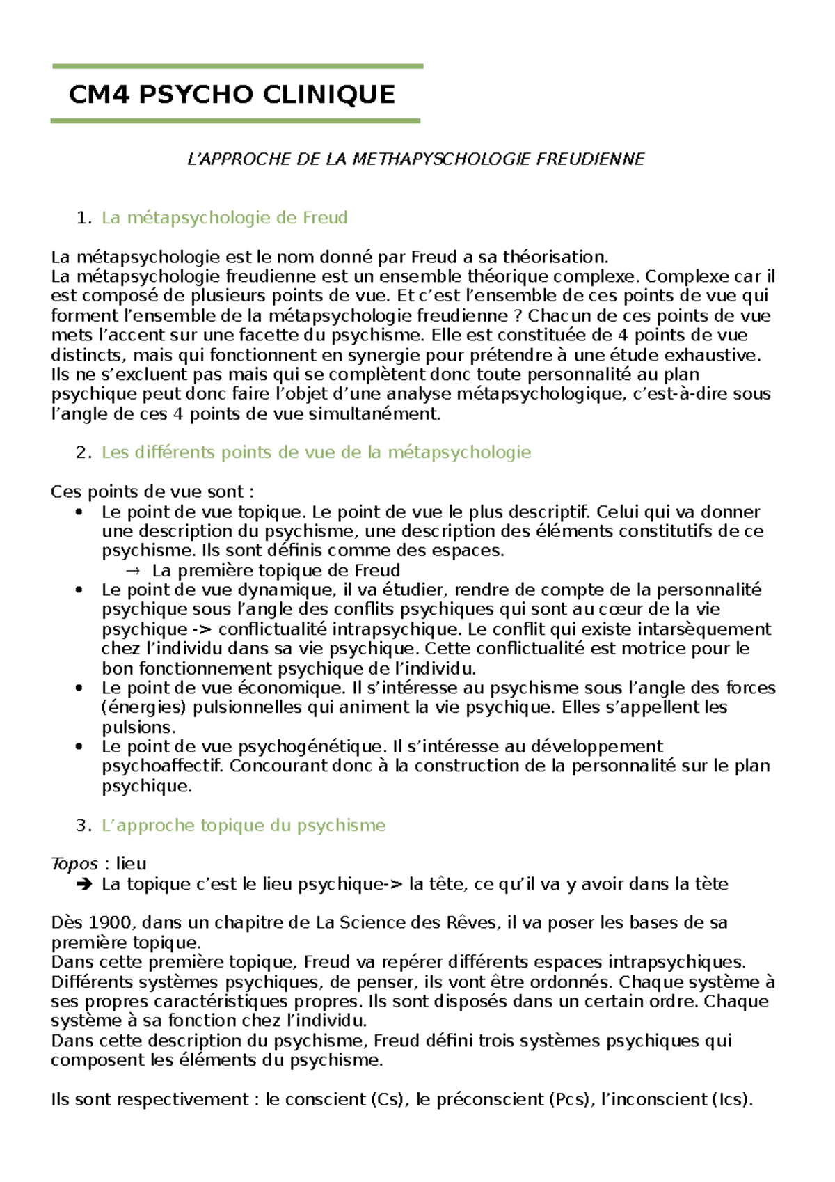 CM4 Psycho Clinique - Notes De Cours - CM4 PSYCHO CLINIQUE L’APPROCHE ...