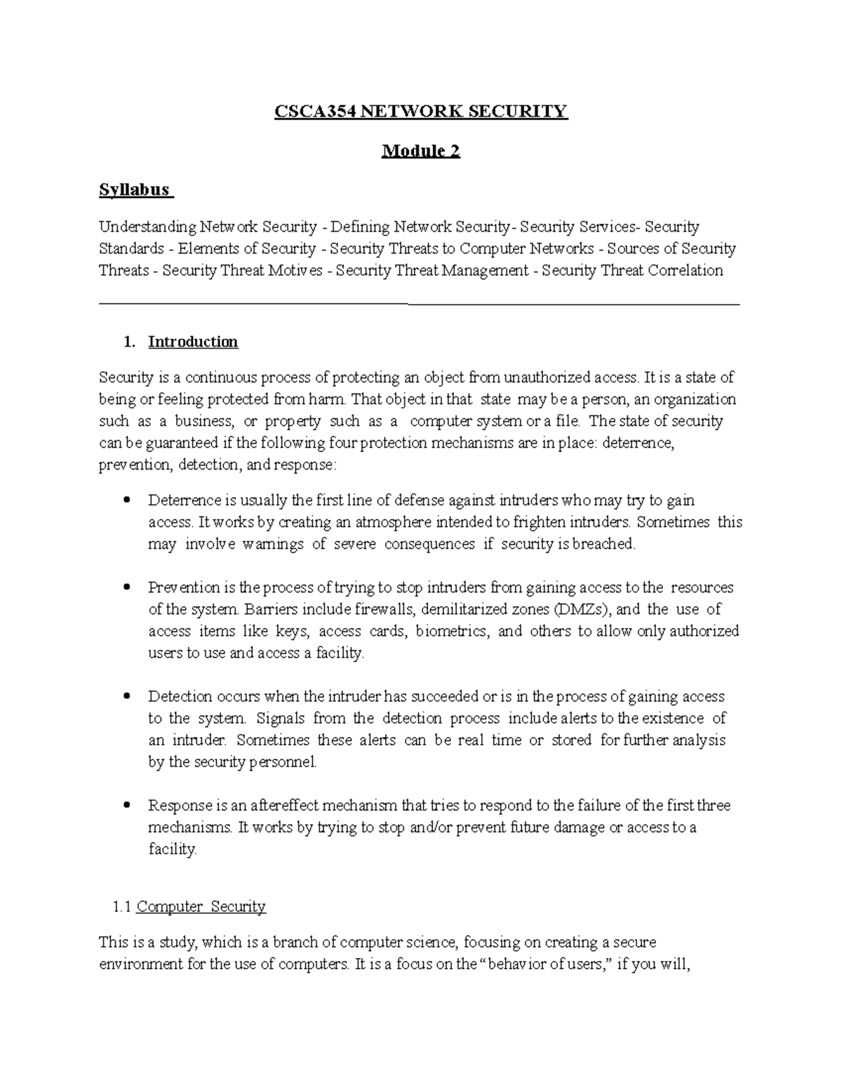 Network system module 2 - CSCA354 NETWORK SECURITY Module 2 Syllabus ...