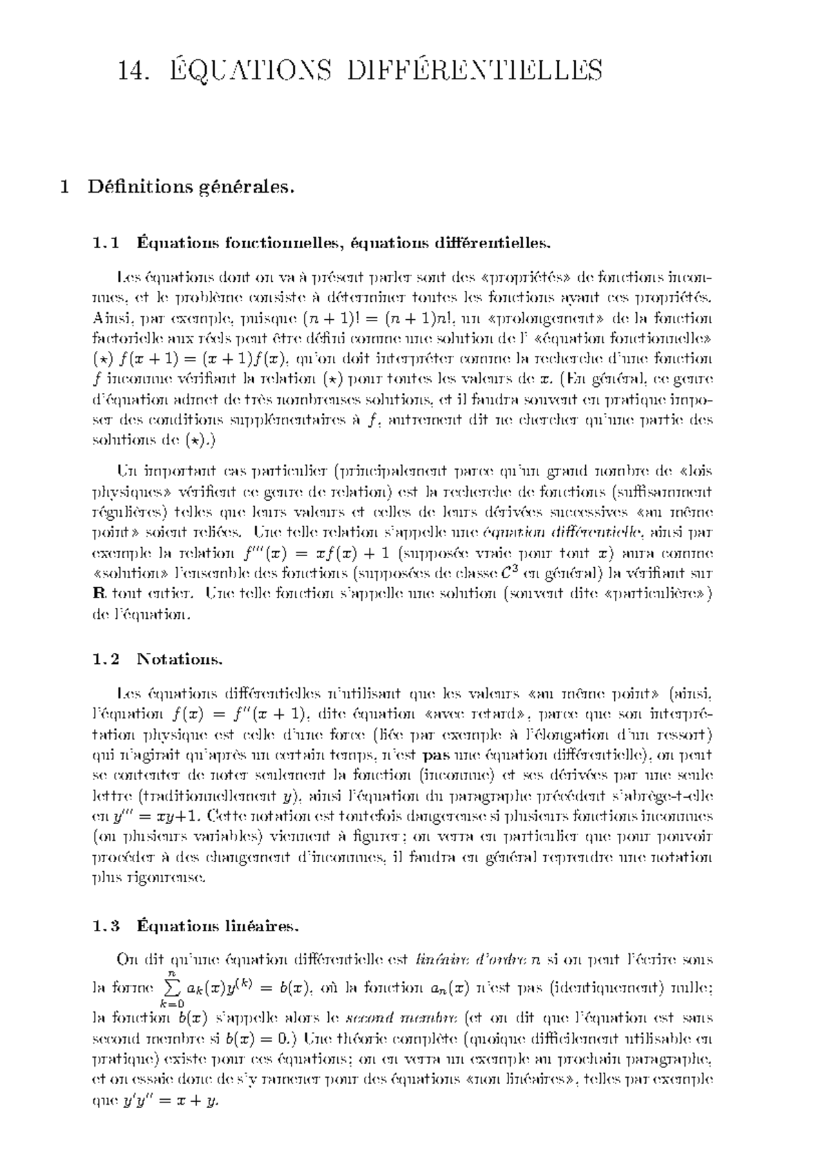 Equations Differentielles - 14. ÉQUATIONS DIFFÉRENTIELLES 1 Dé Nitions ...