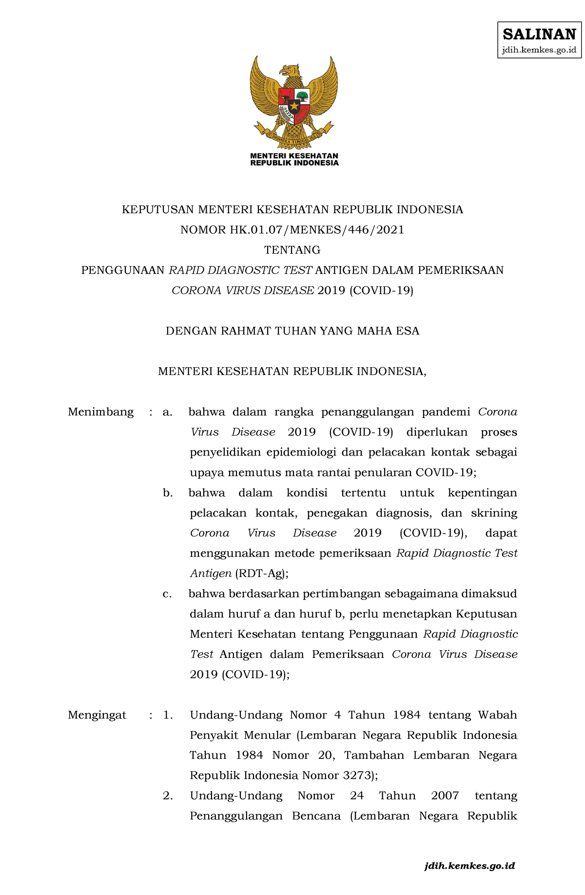 Kmk446-2021 - Here You Go - KEPUTUSAN MENTERI KESEHATAN REPUBLIK ...