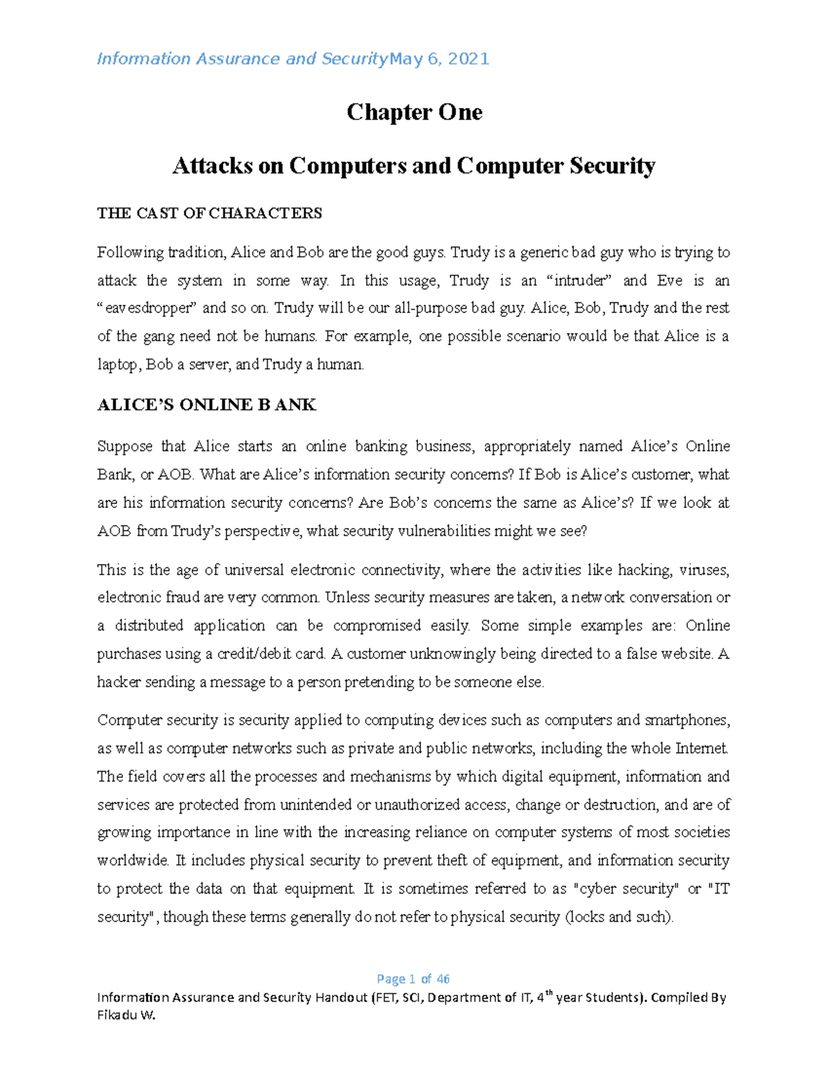 Information Assurance And Security CH 1 And 2 - Chapter One Attacks On ...