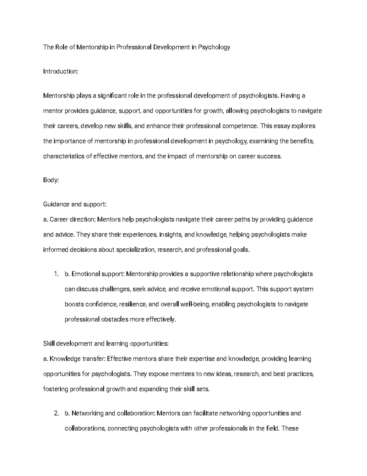 Professional Development in Psychology - The Role of Mentorship in ...