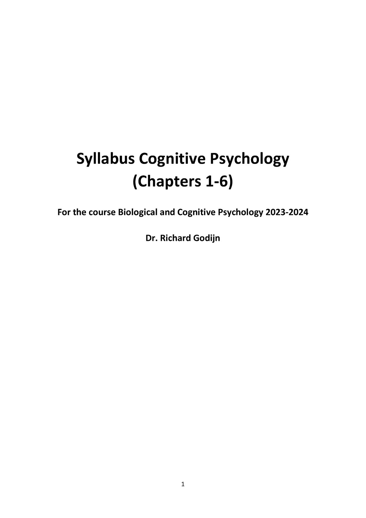 Syllabus Cognitive Psychology Chapters 1-6 - Syllabus Cognitive ...