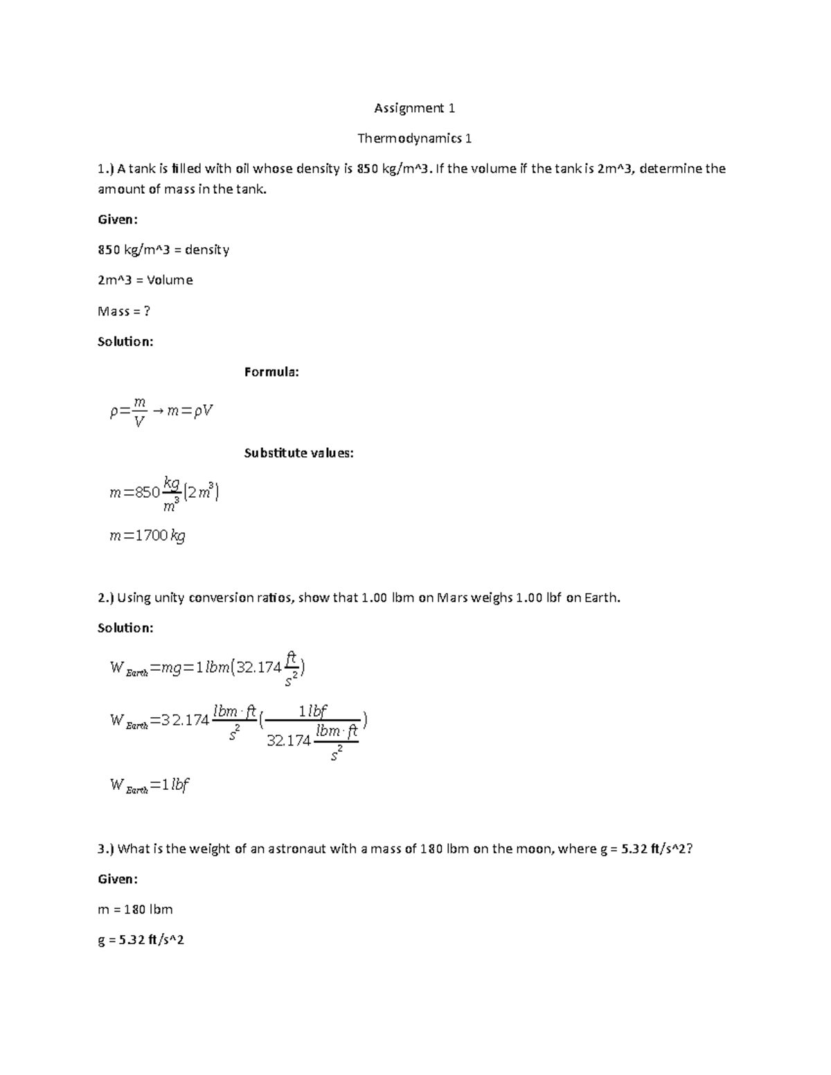 Assignment 1 Thermodynamics Problem Solving Pangsu Studocu