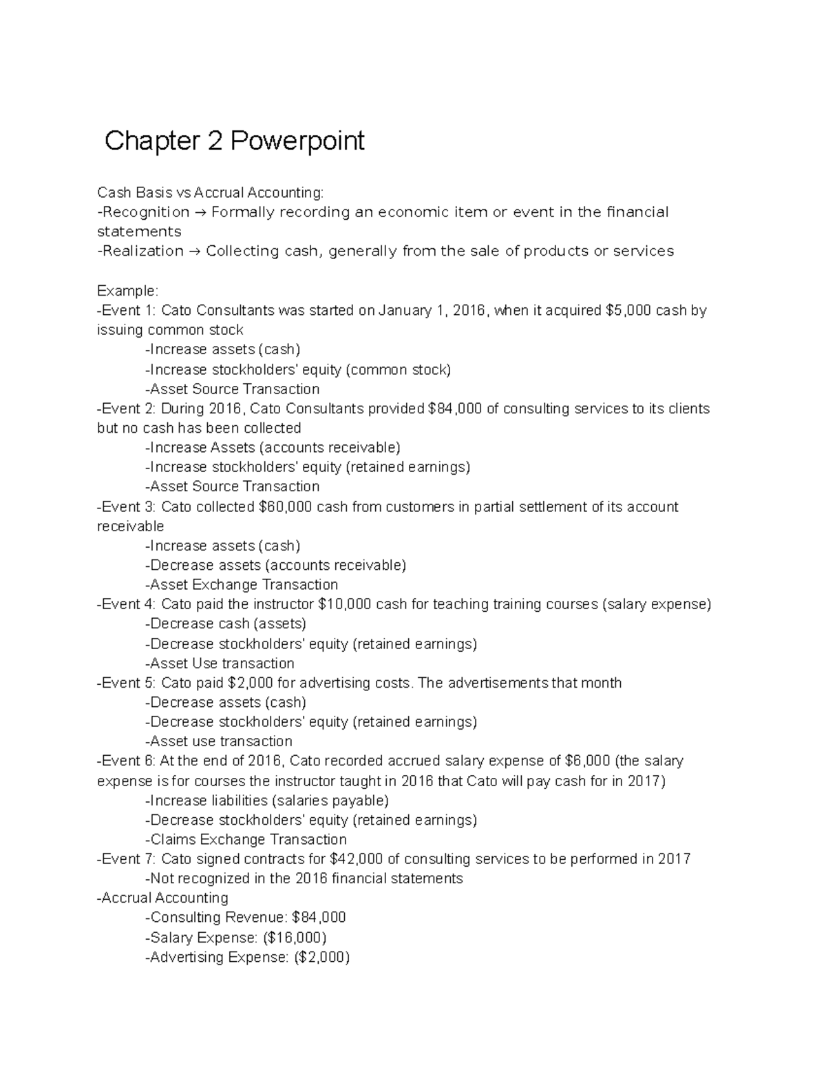 Chapter 2 Notes - Chapter 2 Powerpoint Cash Basis vs Accrual Accounting ...