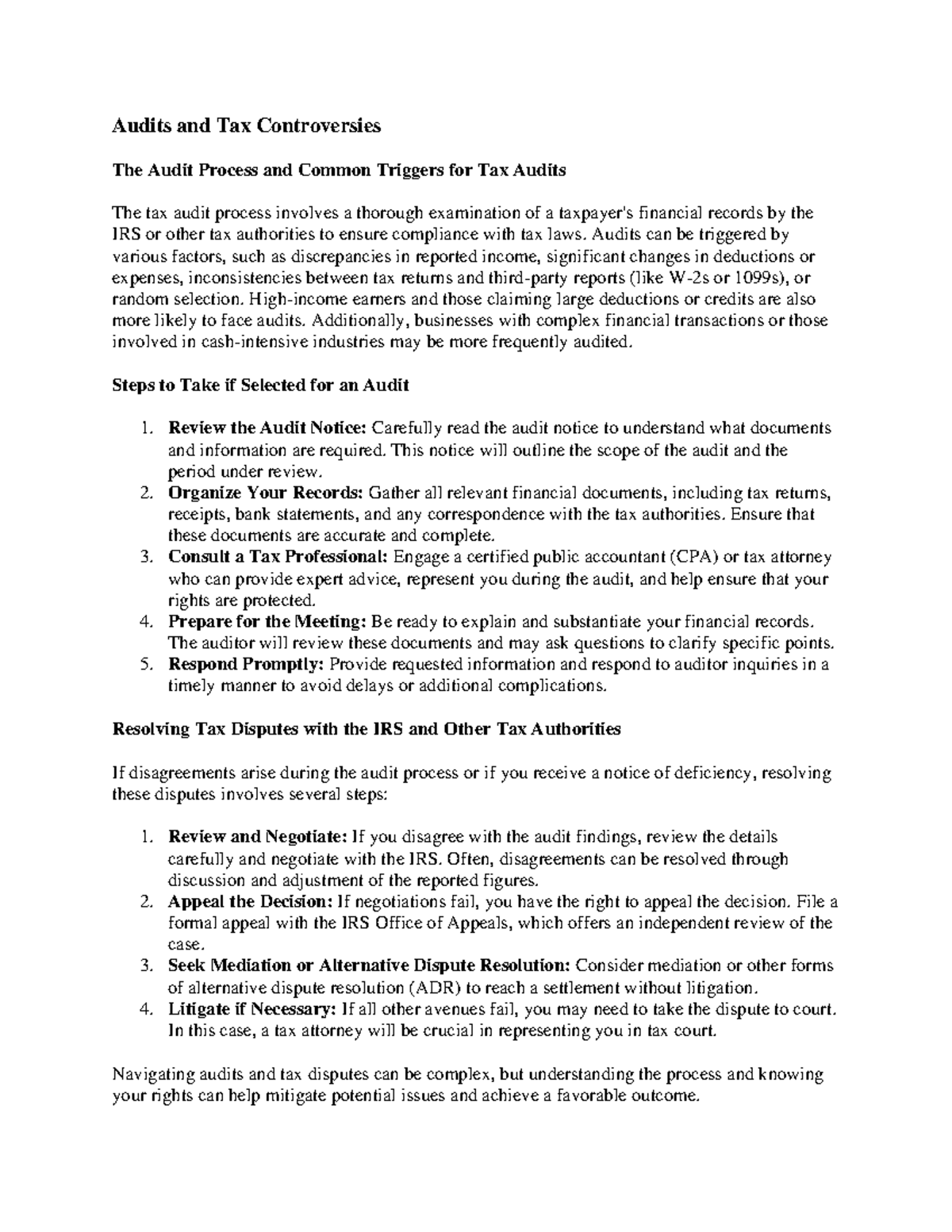 The Audit Process and Common Triggers for Tax Audits - Audits and Tax ...