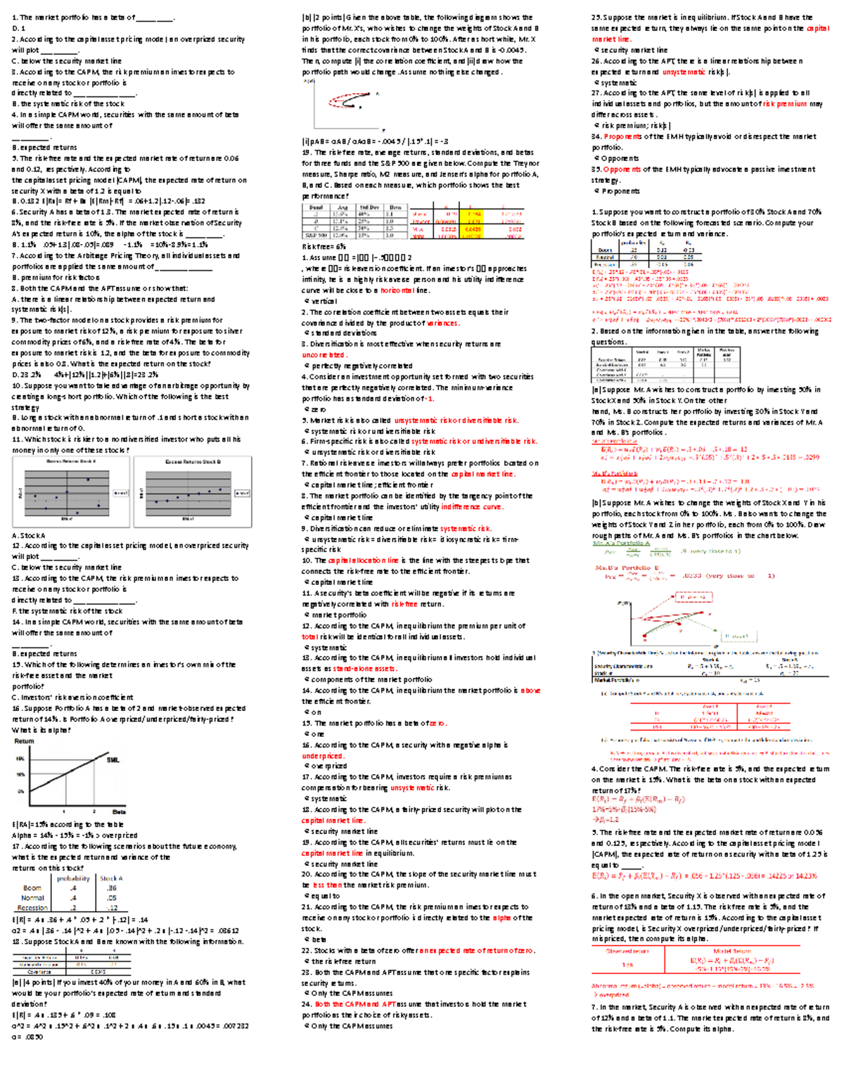 Final Cheat Sheet 2 Sided Fin 33 Fin 33 Investments Cal Studocu