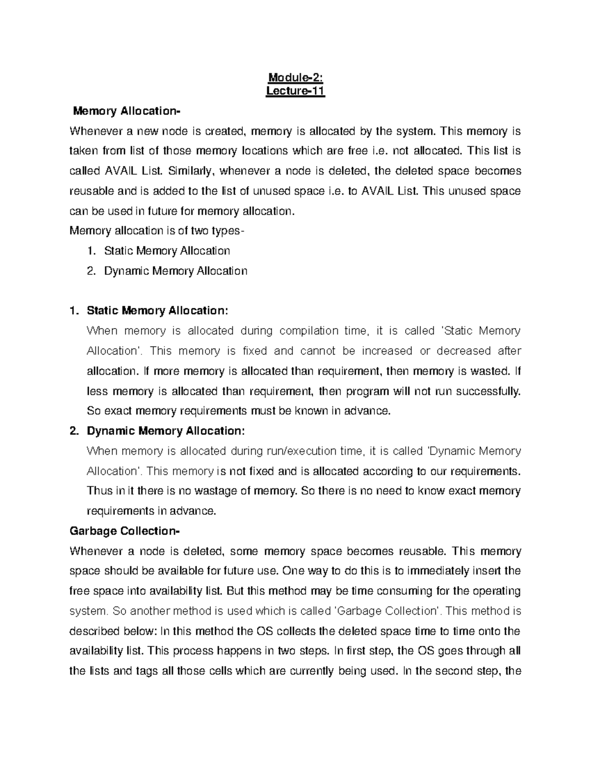 Data Structures and Algorithms 11 - Module-2: Lecture- 11 Memory ...