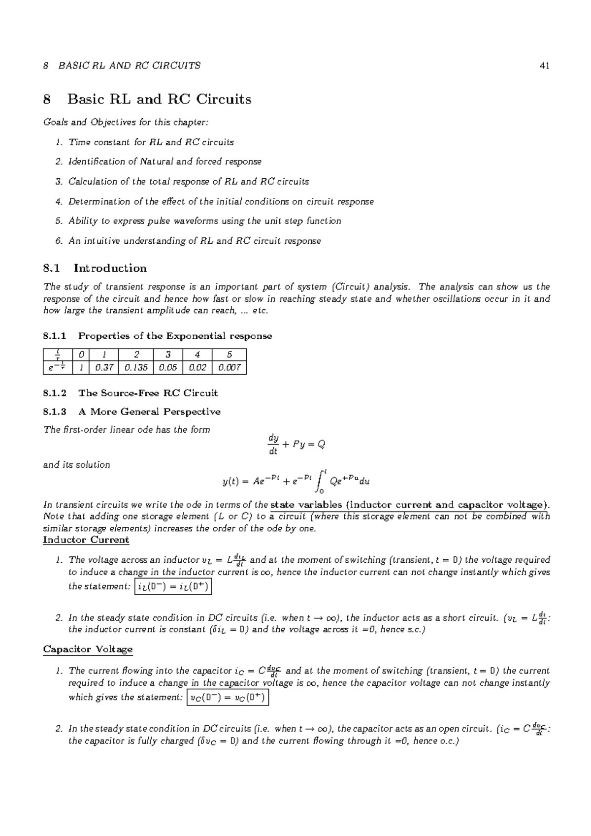 RC & RL Notes - 8 BASIC RL AND RC CIRCUITS 8 41 Basic RL and RC ...