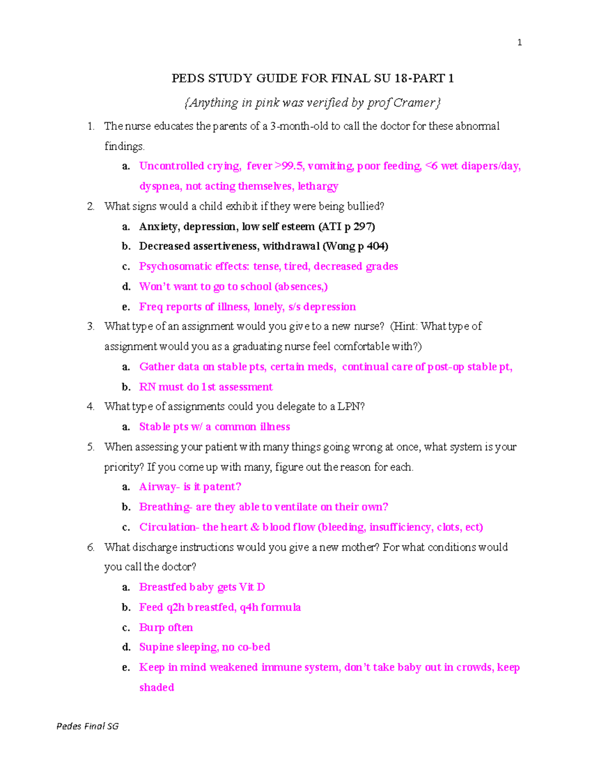 Final Pediatric Study Guide - PEDS STUDY GUIDE FOR FINAL SU 18-PART 1 ...