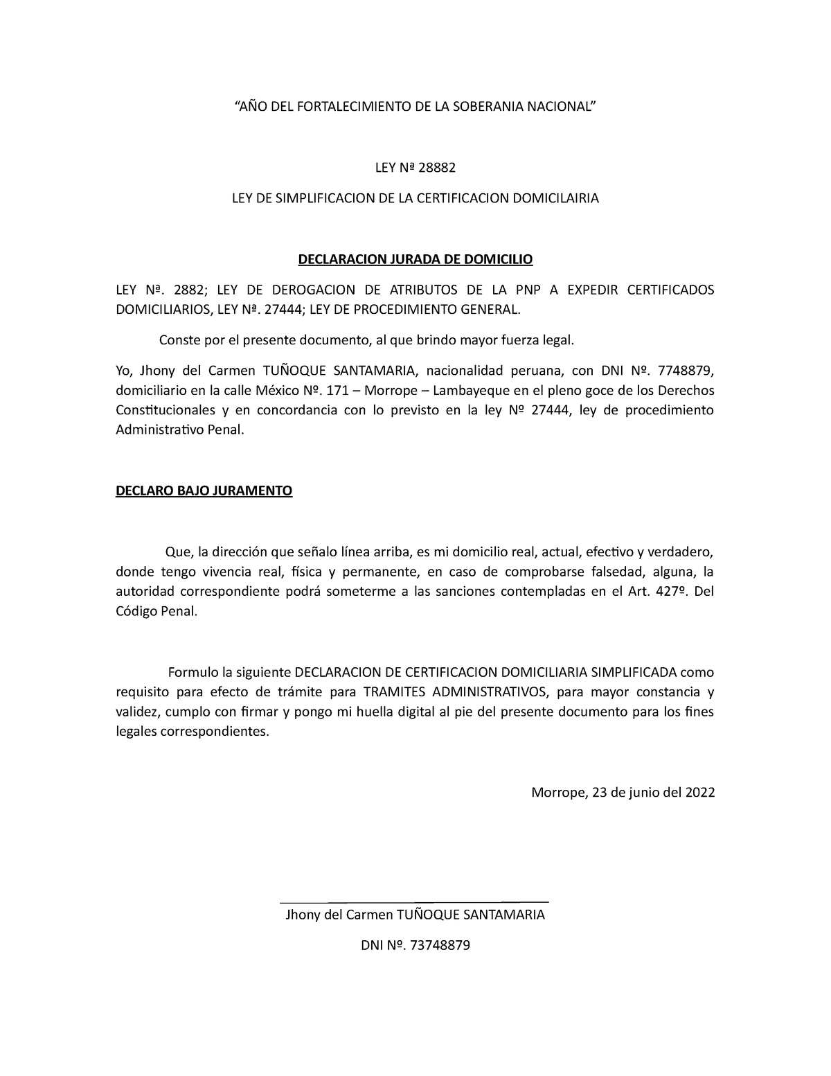 Documentos 2022 - solicitud - “AÑO DEL FORTALECIMIENTO DE LA SOBERANIA ...