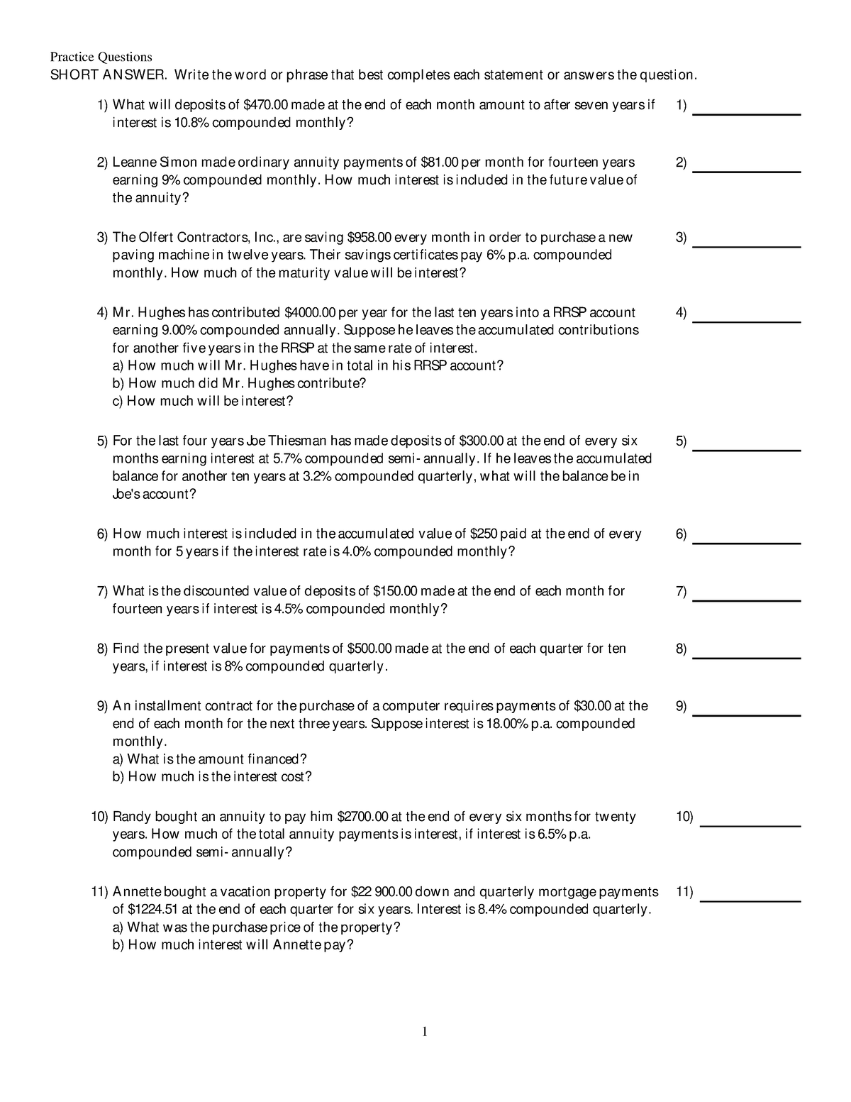 Annuities - Annuties Problems And Solutions - Practice Questions SH ORT ...