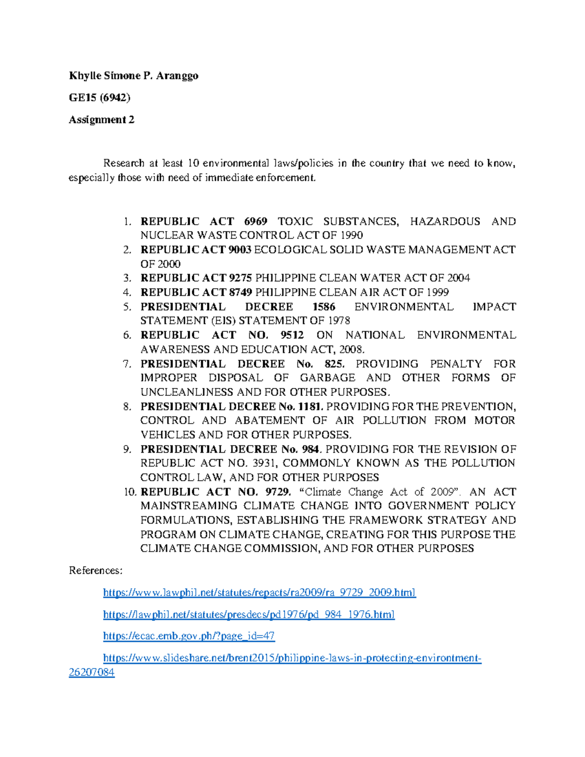 Assignment 2 Ge15 6942 Aranggo Khylle Simone P Aranggo Ge15 Assignment 2 Ge15 6942 Aranggo Khylle Simone P Aranggo Ge15