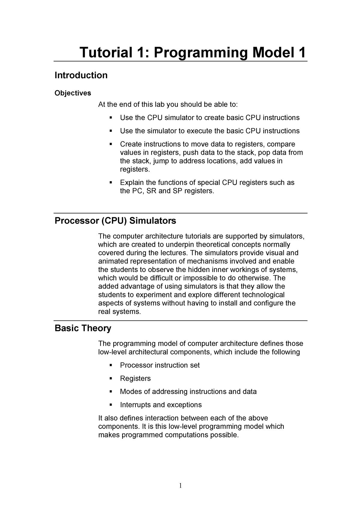 Tutorial 1-Programming Model 1 - Tutorial 1: Programming Model 1 ...