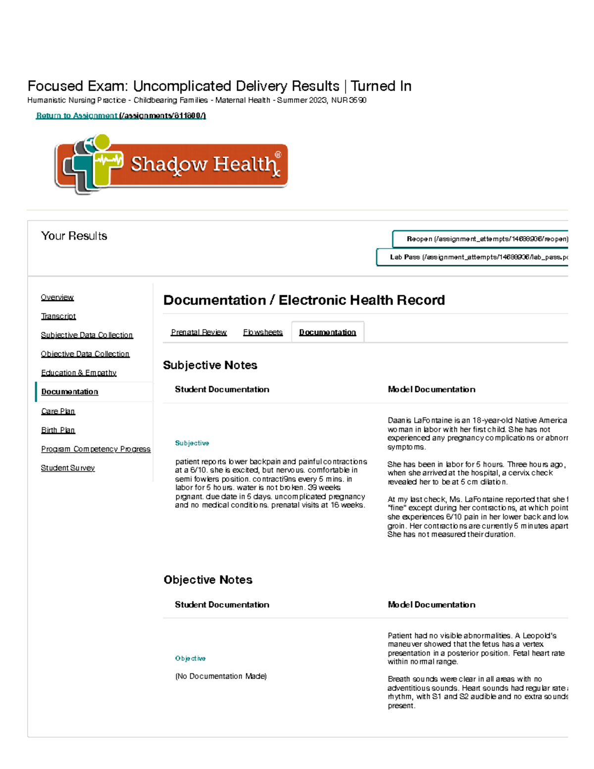 Digital Clinical Experience Shadow Health - vv28cvc