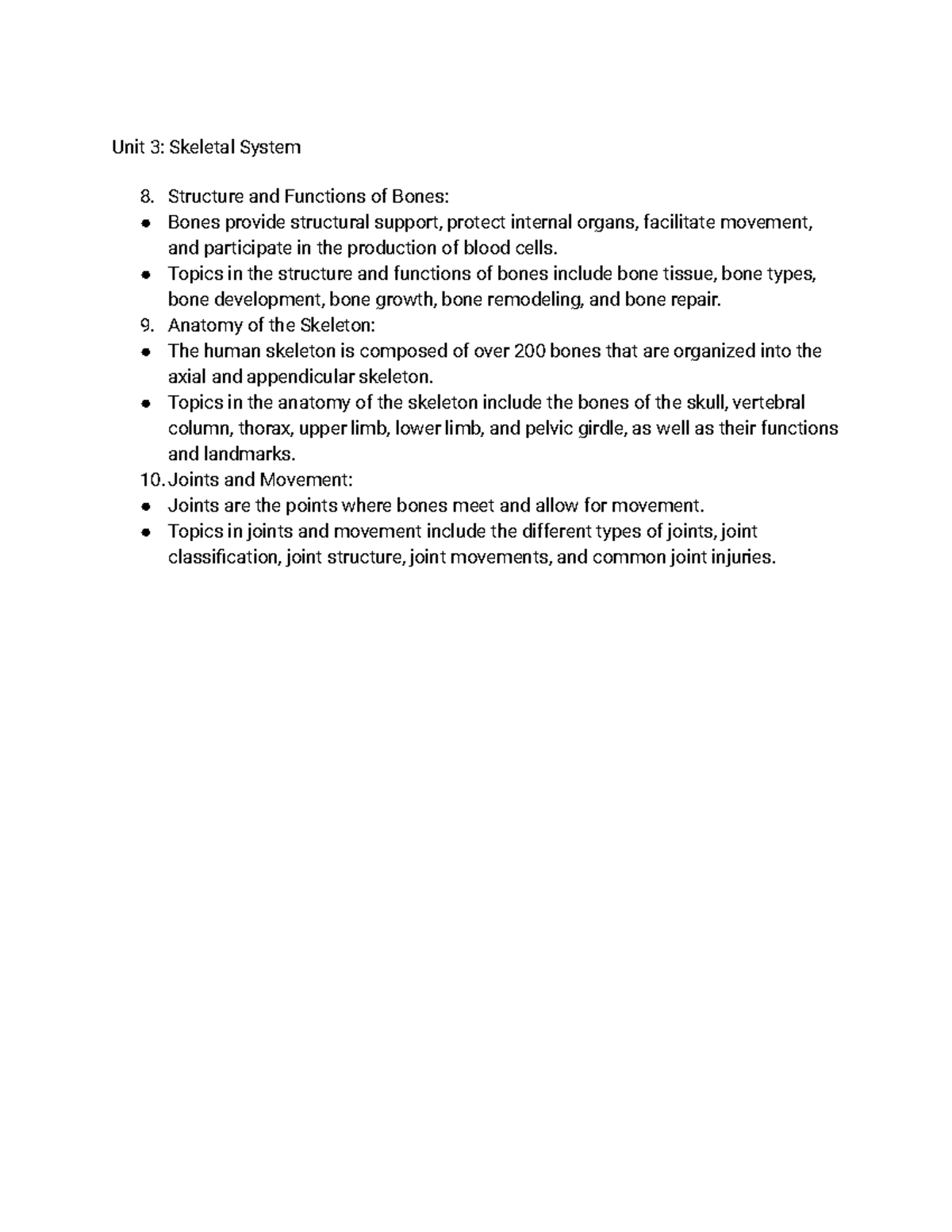 Unit 3 Skeletal System - lecture notes - Unit 3: Skeletal System ...