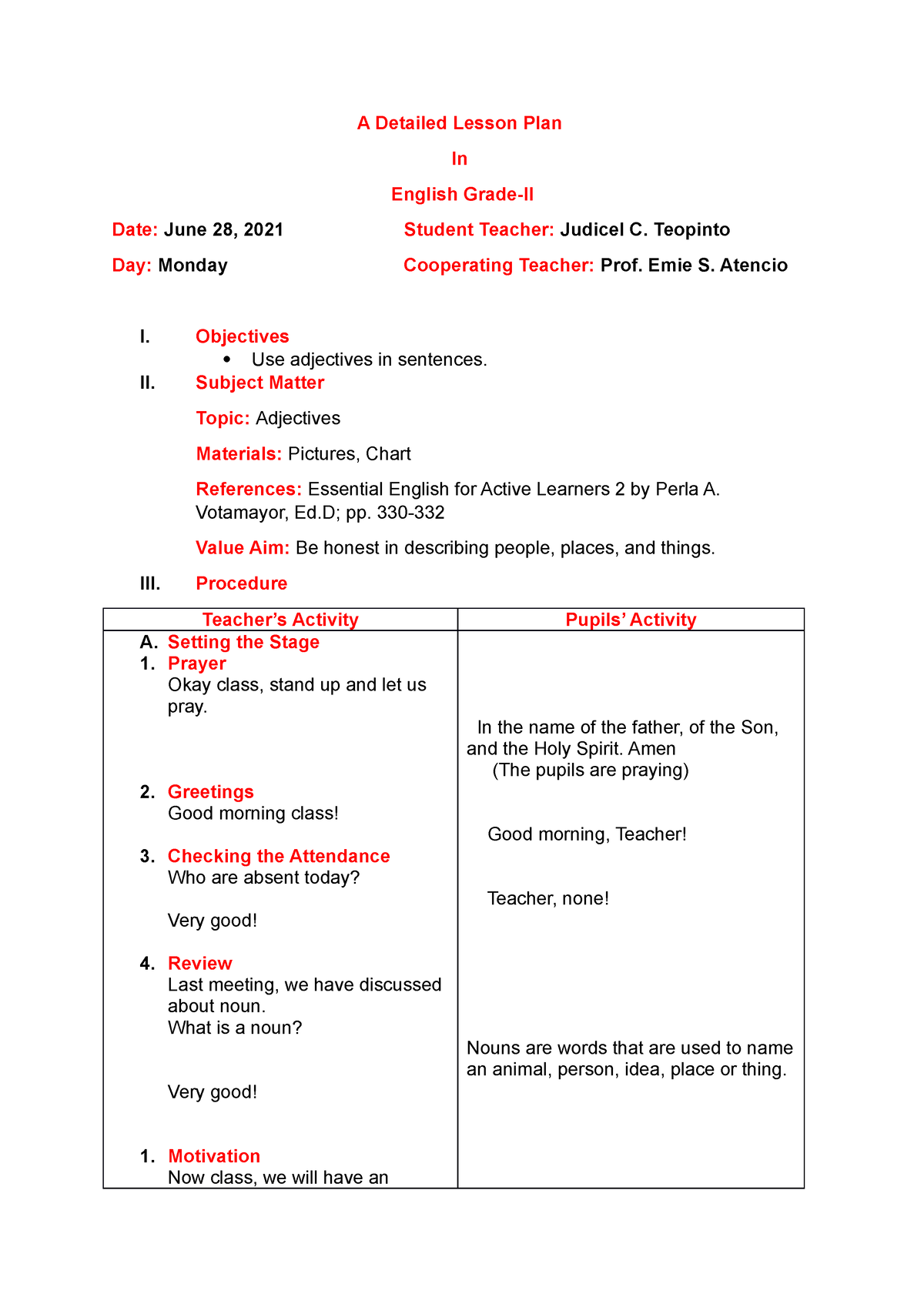 Grand Demo English 2 A Detailed Lesson Plan In English Grade 