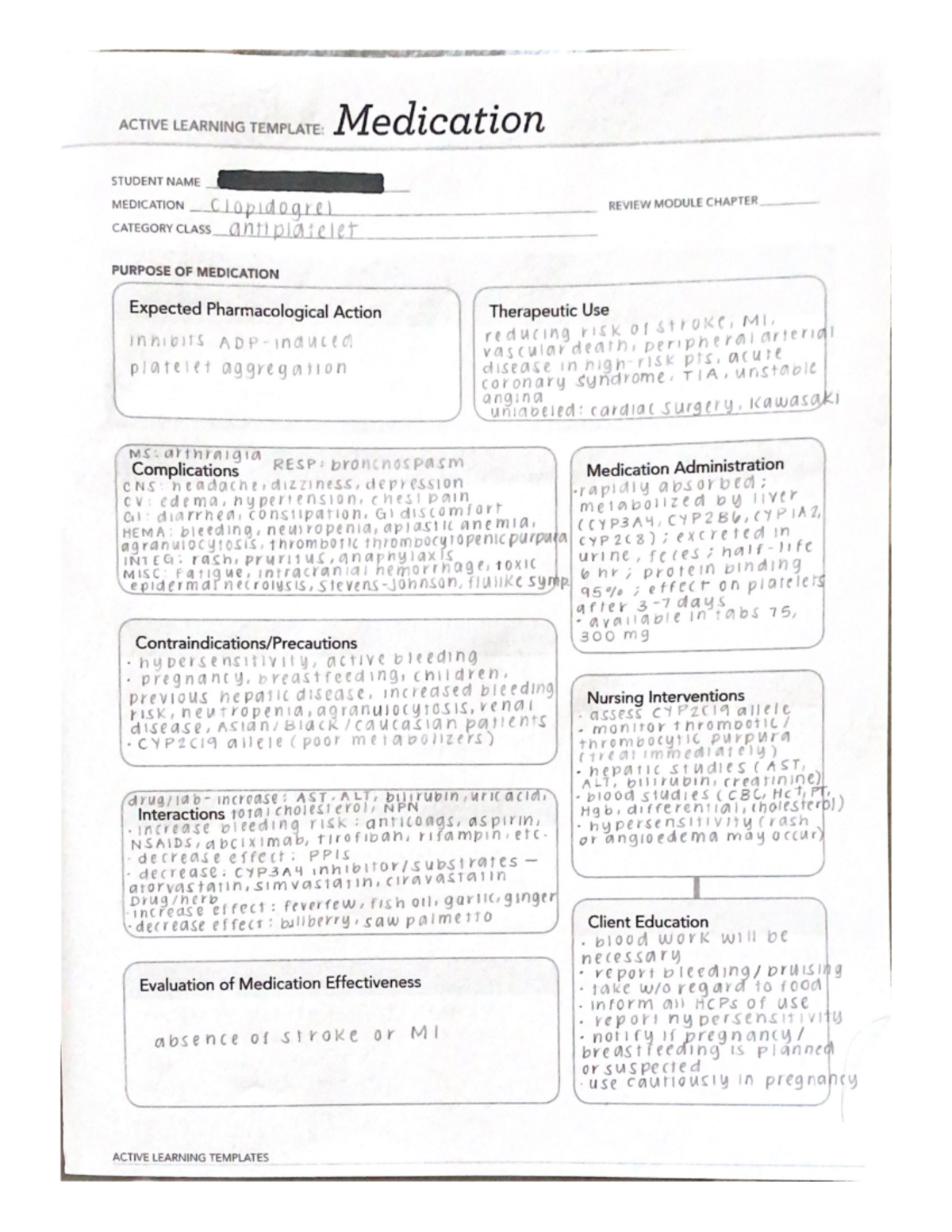 ATI Drug Template Clopidogrel NU 307/8 Studocu