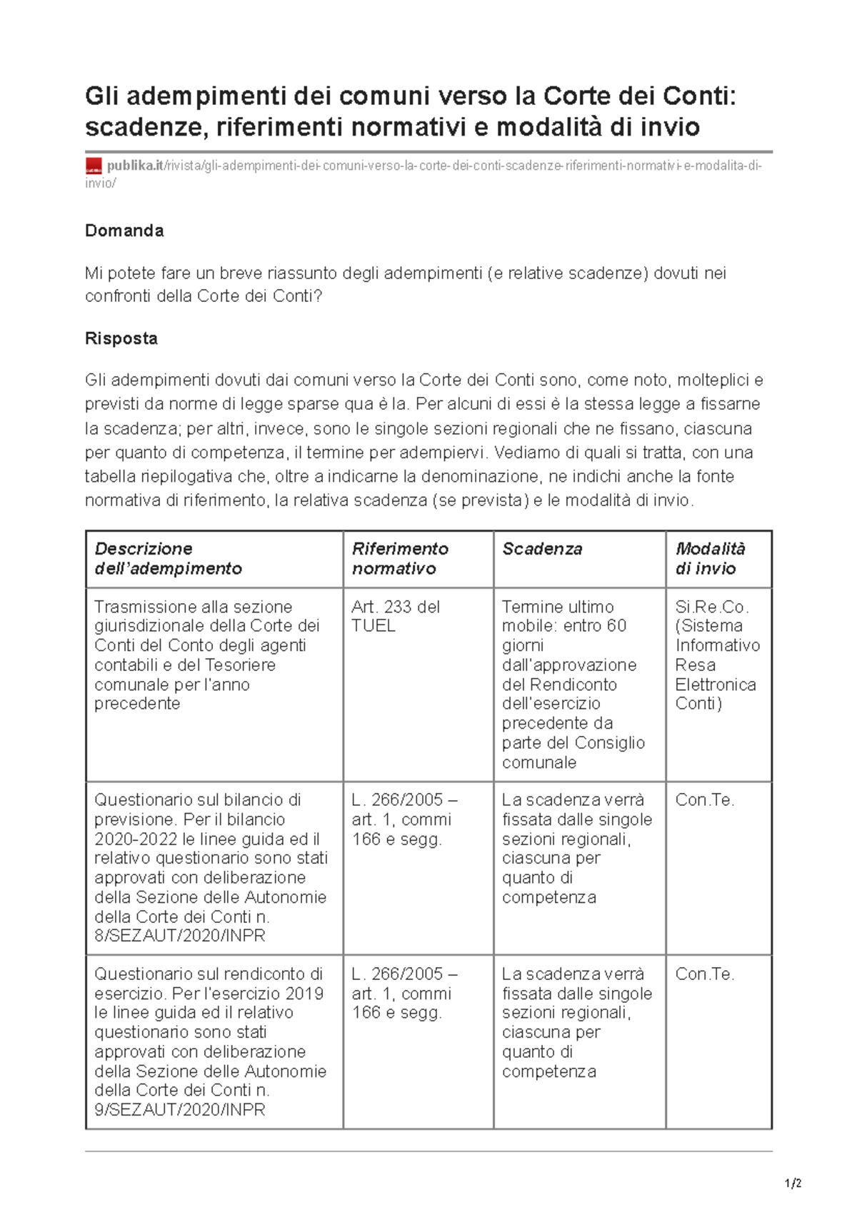 Publika.it-Gli Adempimenti Dei Comuni Verso La Corte Dei Conti Scadenze ...