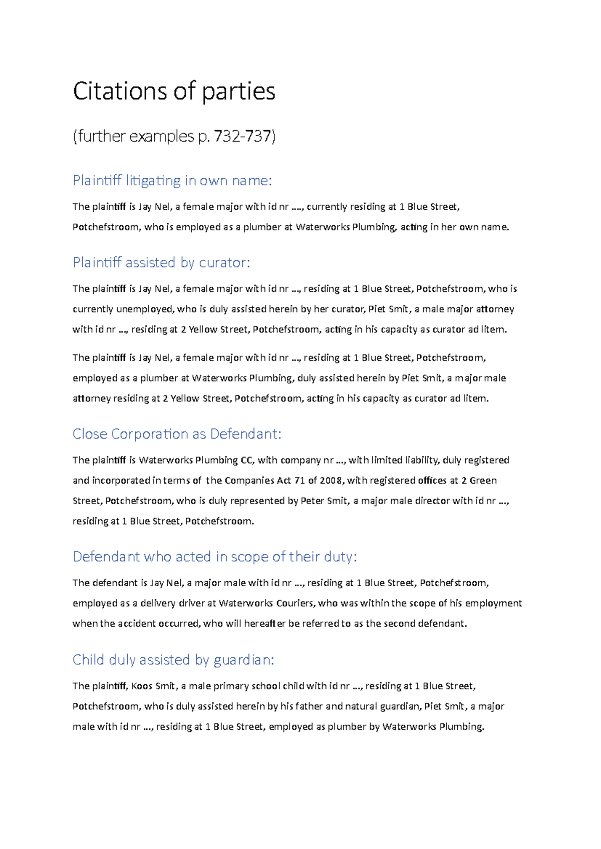 IURI 376 SU 2-6 Draftings - Citations of parties (further examples p ...