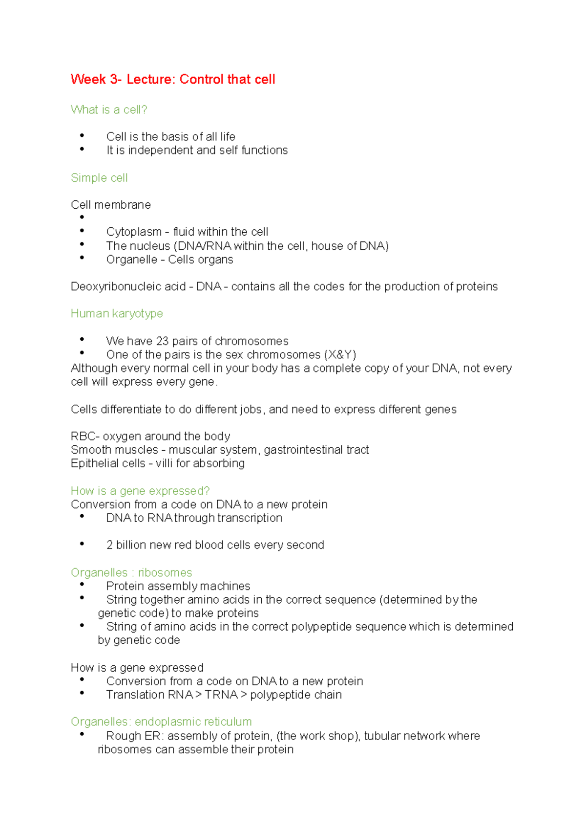 WK3-Lecture notes 1406 - Week 3- Lecture: Control that cell What is a ...