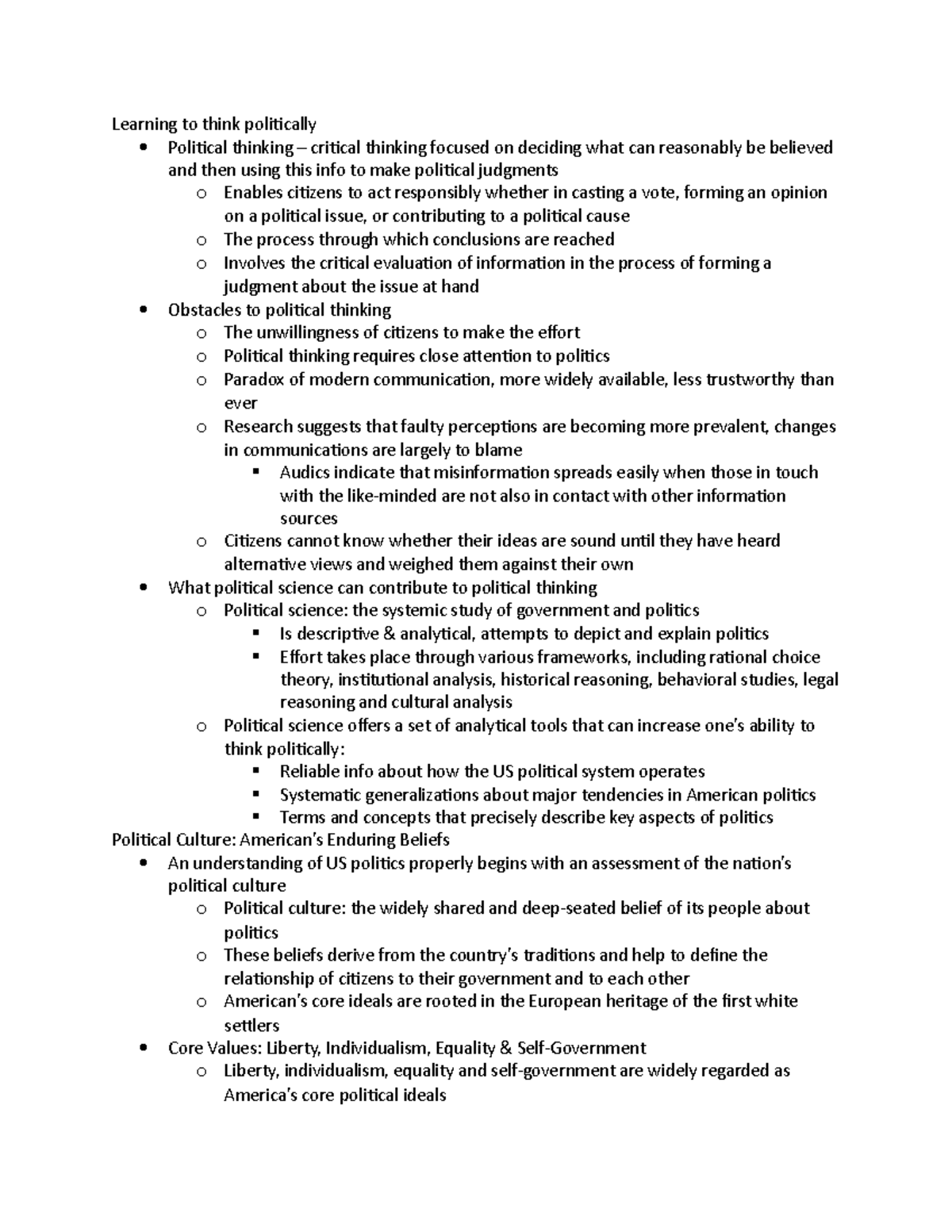 Lecture notes 1-5 - American Government - Learning to think politically ...