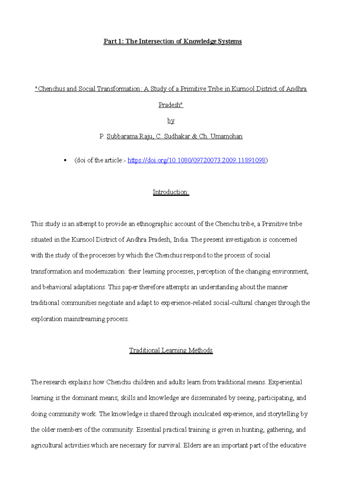 Part 1 The Intersection of Knowledge Systems - Part 1: The Intersection ...
