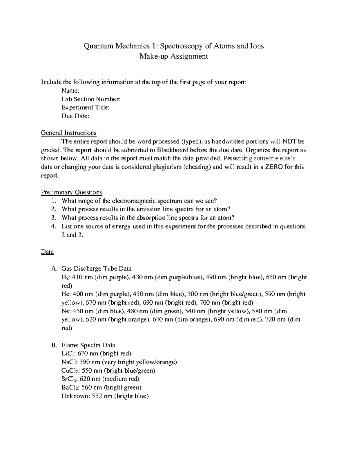 quantum mechanics assignment