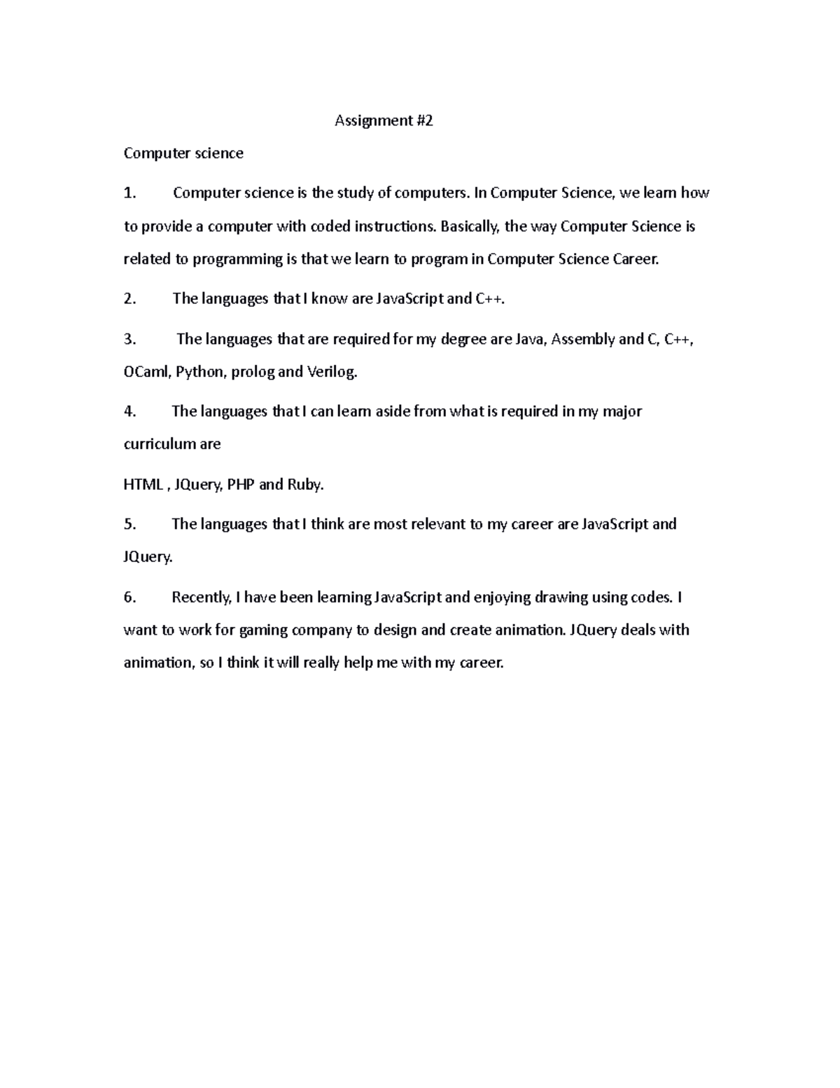 First year seminar assignment #2 - Assignment #2 Computer science 1 ...