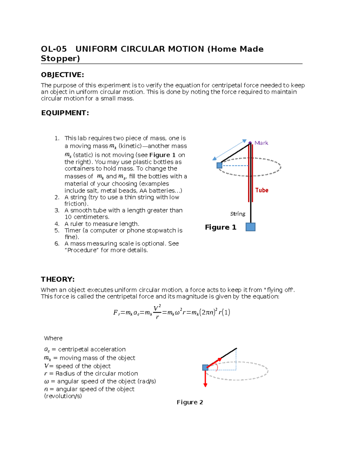 Lab 11 OL-05 Uniform Circular Motion - OL-05 UNIFORM CIRCULAR MOTION ...