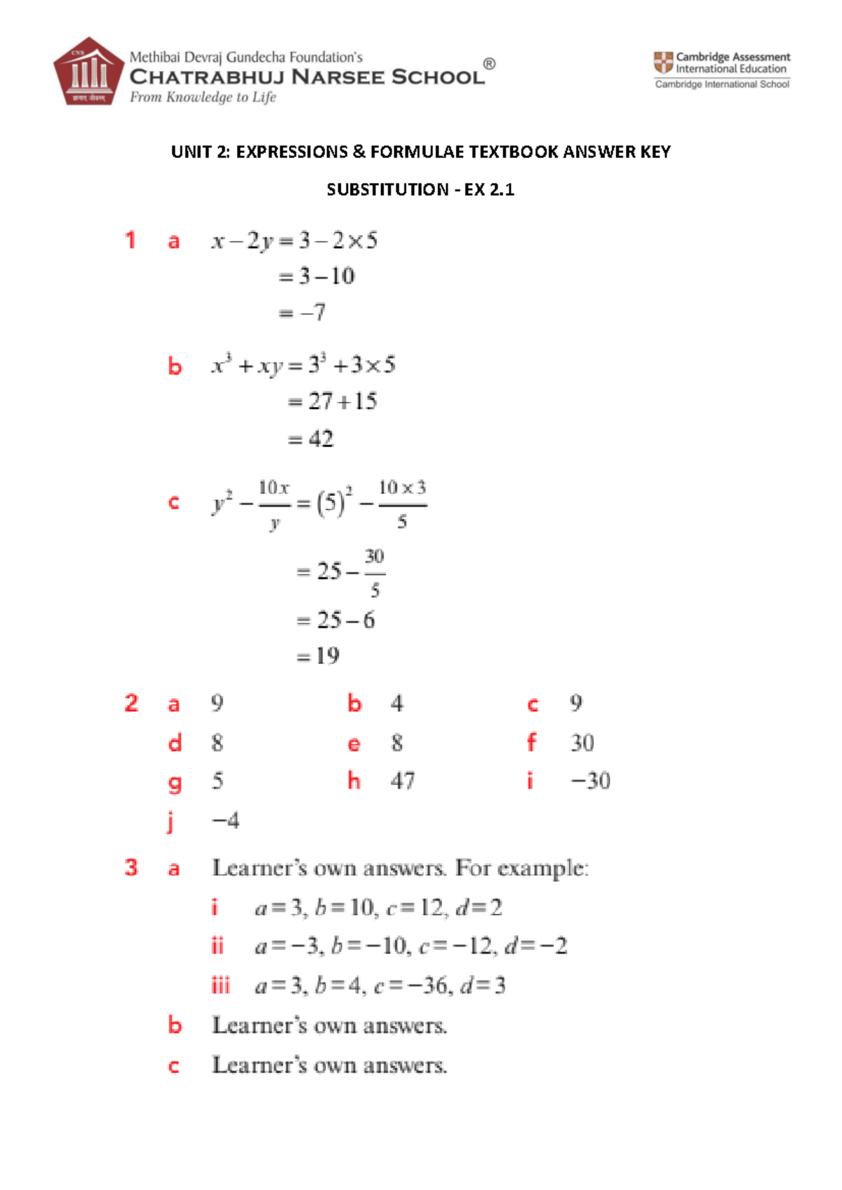 UNIT 2 Expressions Formulae Textbook Answer KEY - Visual Arts SL - UNIT ...