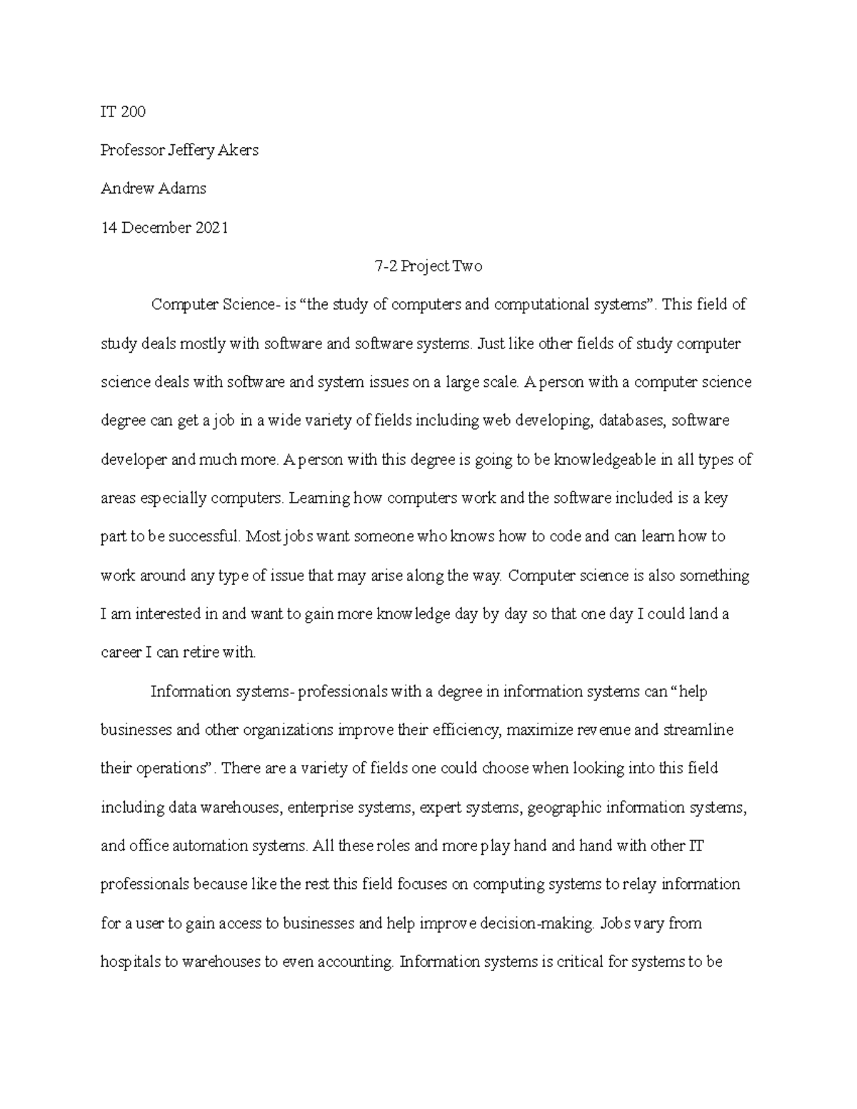 7-1 project two - coursework for this class - IT 200 Professor Jeffery ...