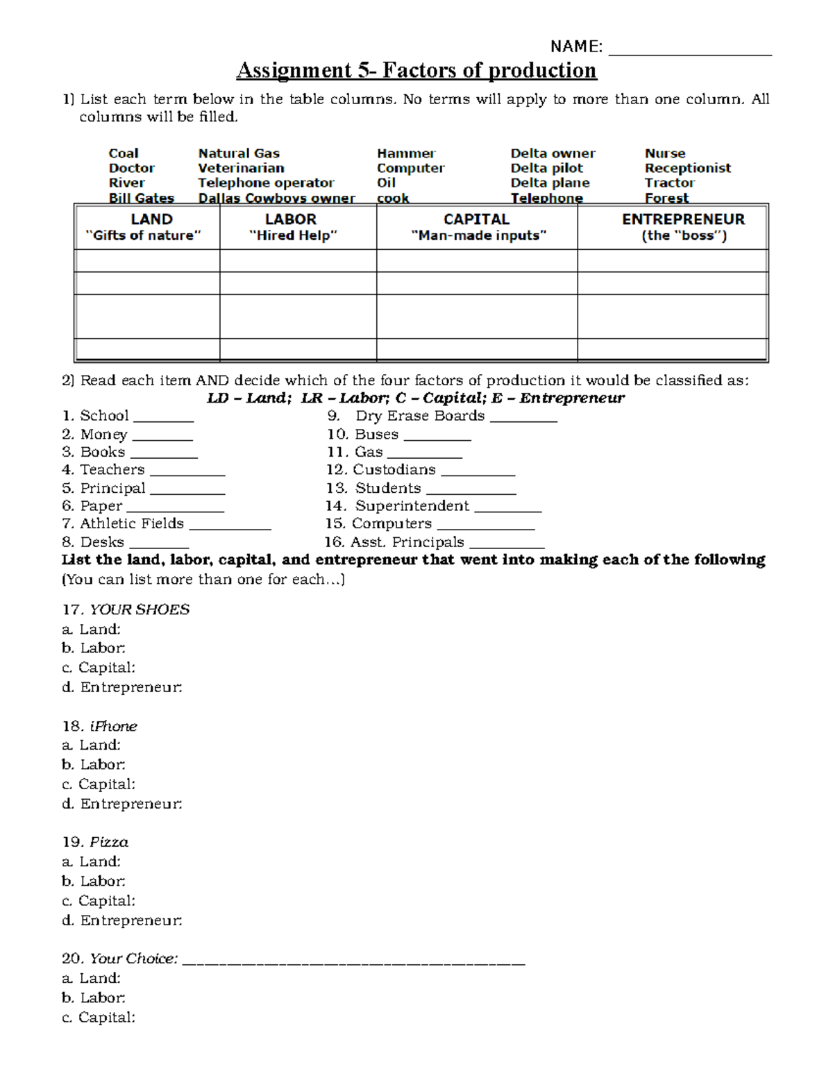 @Assignment 5-Factors of production - NAME ...