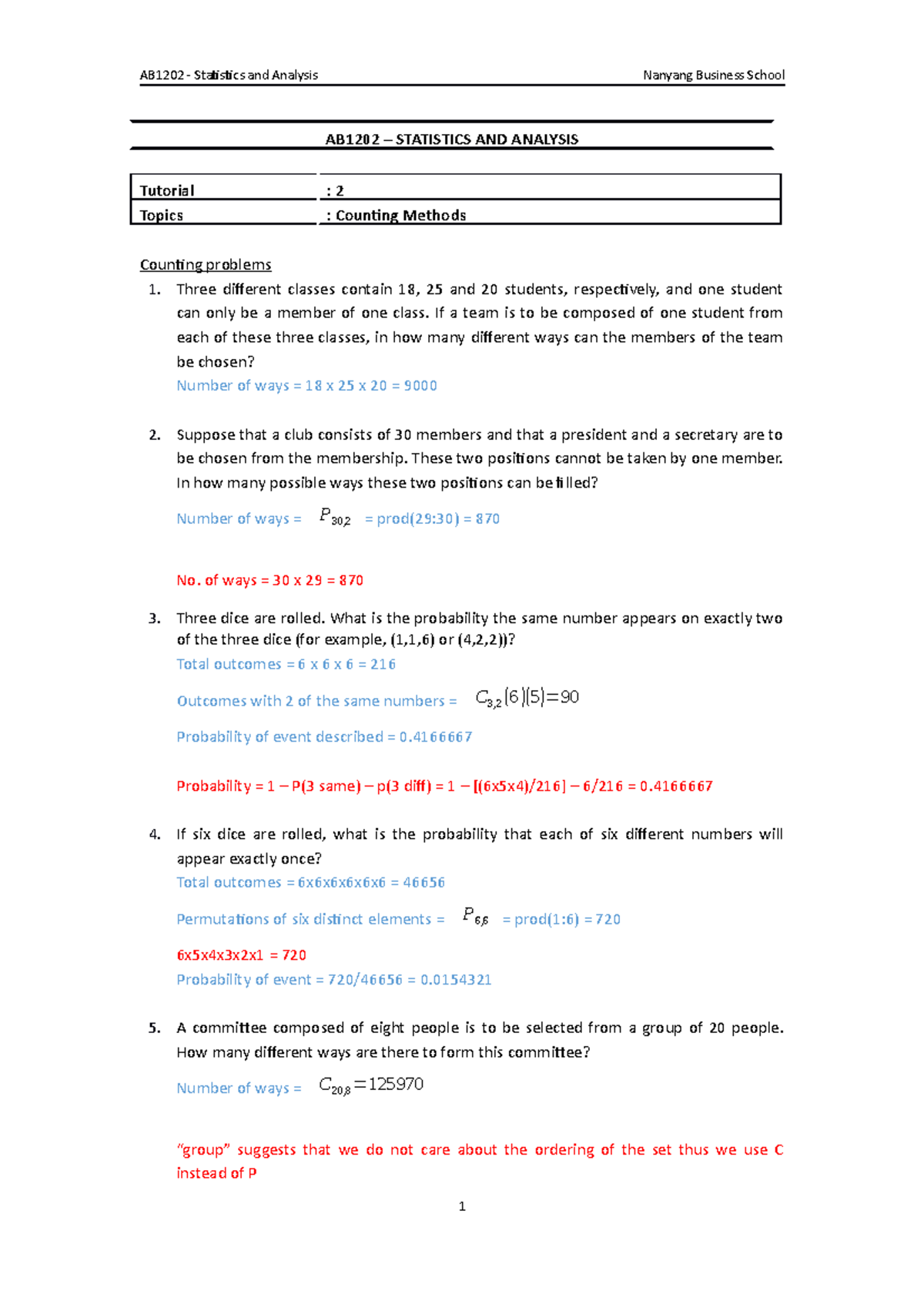 AB1202 Stats Tutorial Questions Week 2 - AB1202 - NTU - Studocu