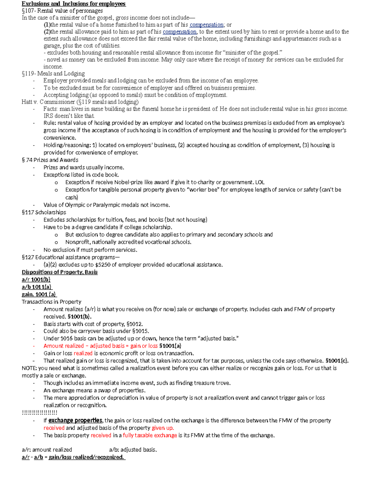 Final review:outline - tax law - Exclusions and Inclusions for ...