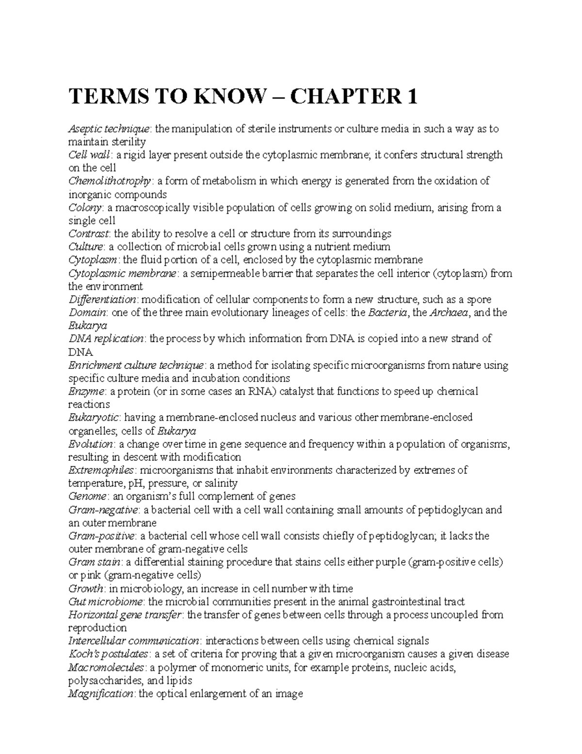 Terms TO KNOW C1 - Lecture notes chapter 1 - TERMS TO KNOW – CHAPTER 1 ...